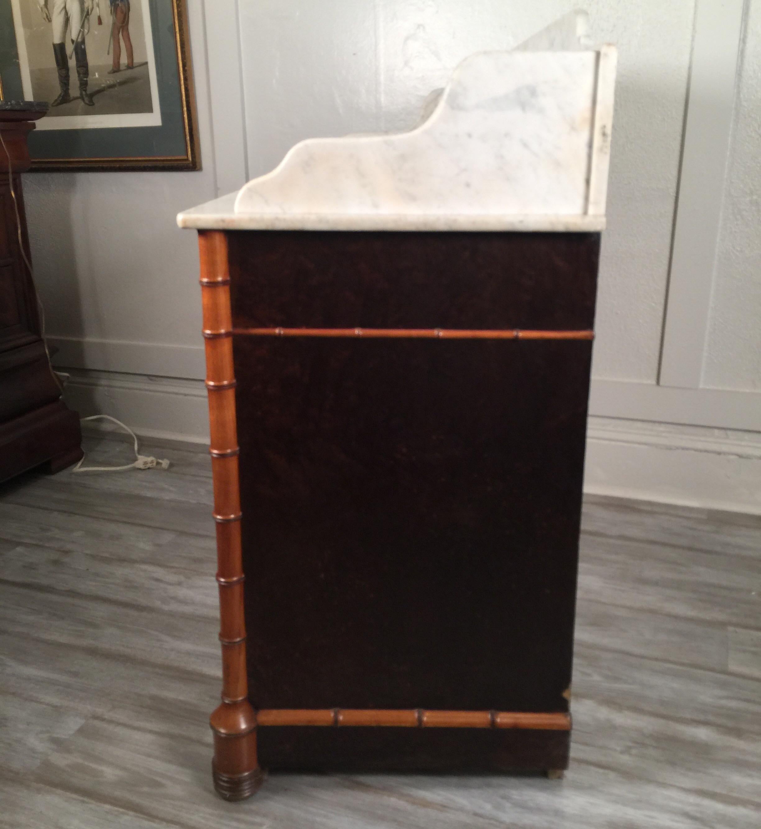 Carved Wood Faux Bamboo Two-Tier Marble-Top Cabinet, Dry Bar, circa 1900 9