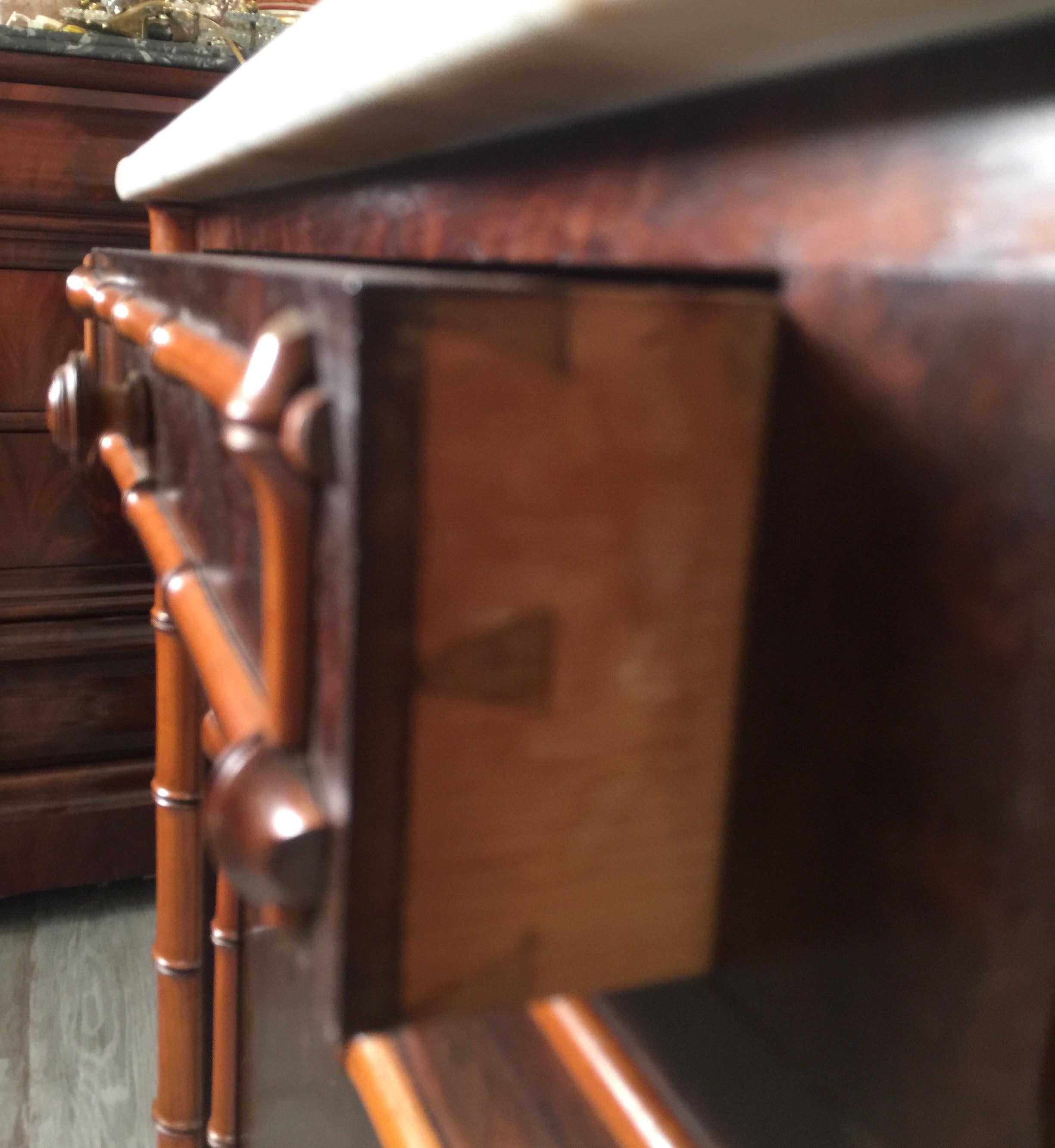 Carved Wood Faux Bamboo Two-Tier Marble-Top Cabinet, Dry Bar, circa 1900 3