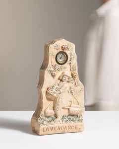 Circa 1900 Ceramic Rococo Plaster Mantel Clock La Vendange