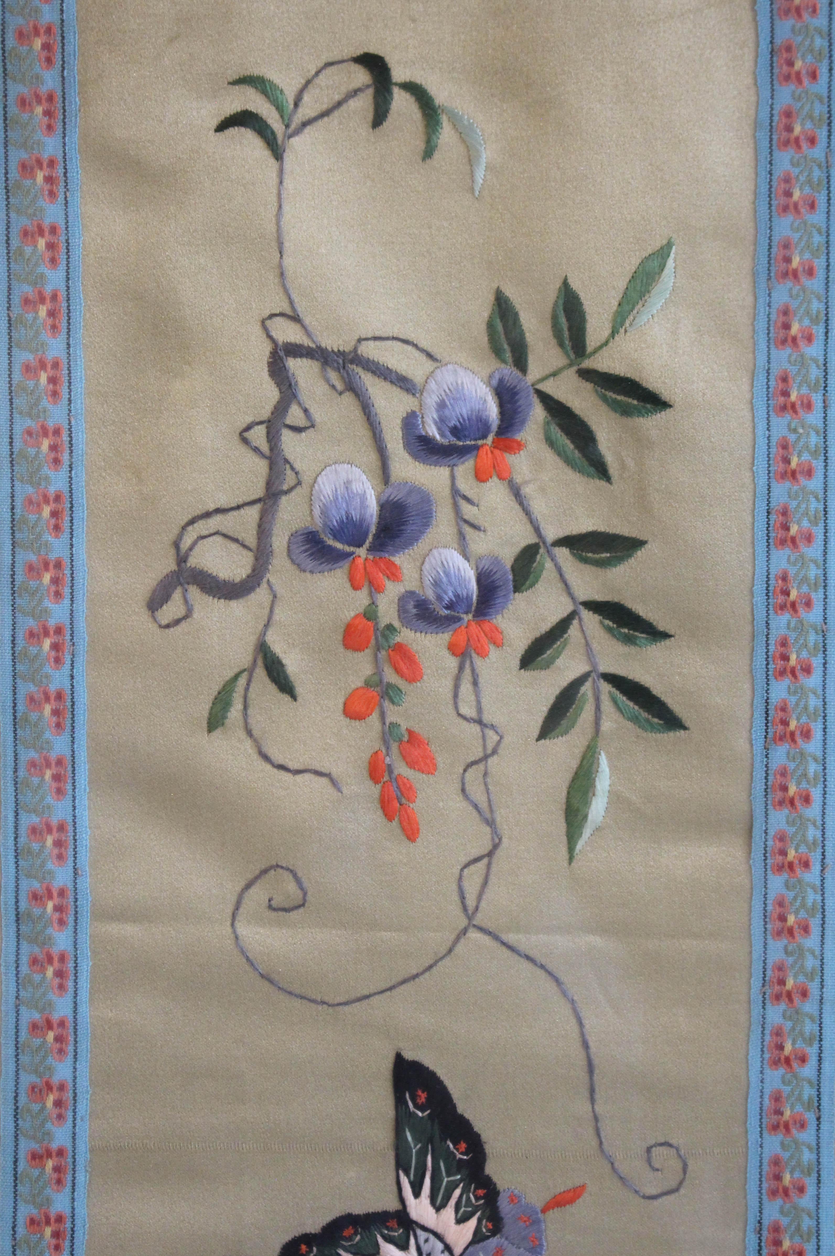 Embroidered Circa 1900 Chinese Silk Panel in Frame