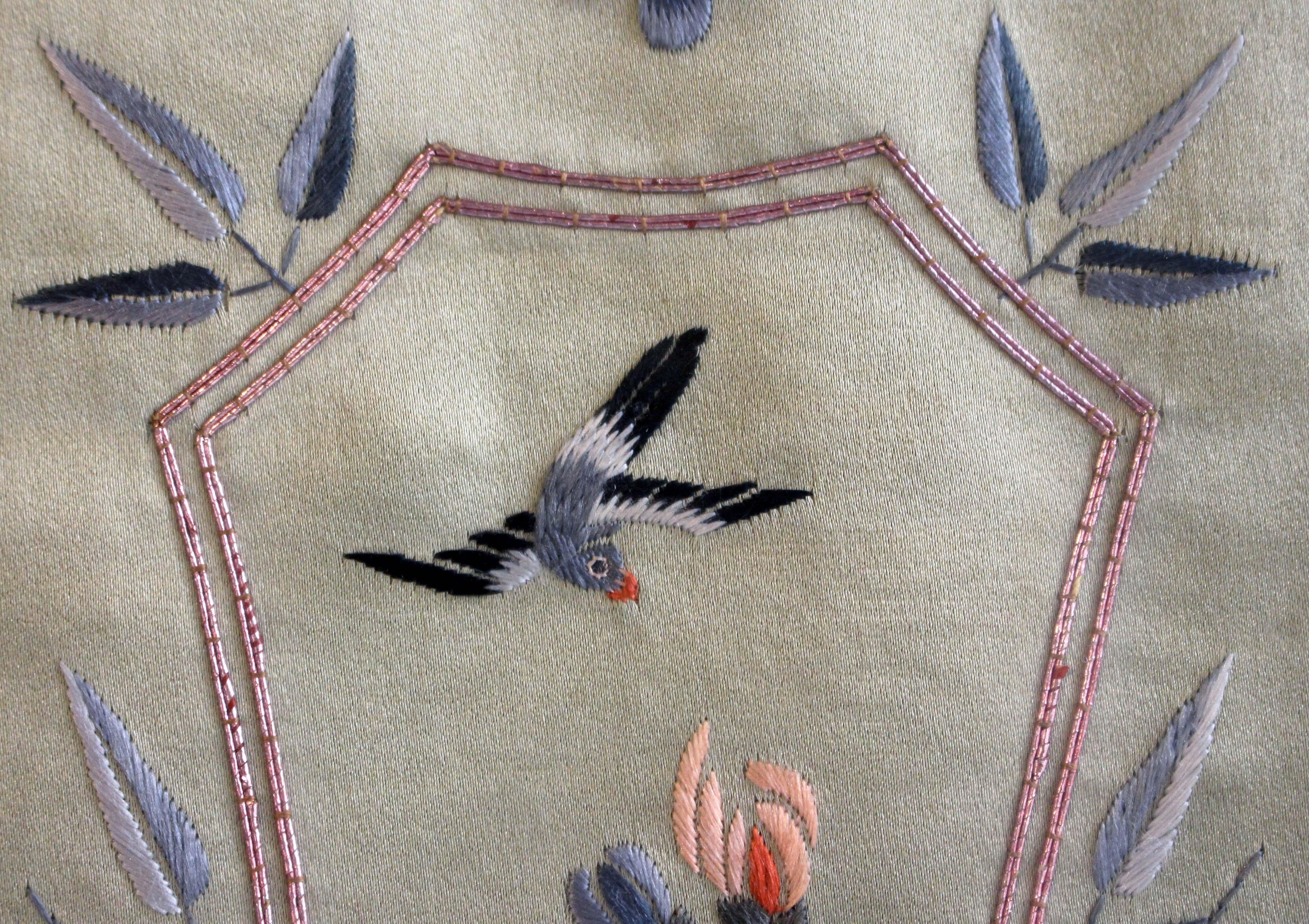 Embroidered Circa 1900 Chinese Silk Panel in Frame For Sale