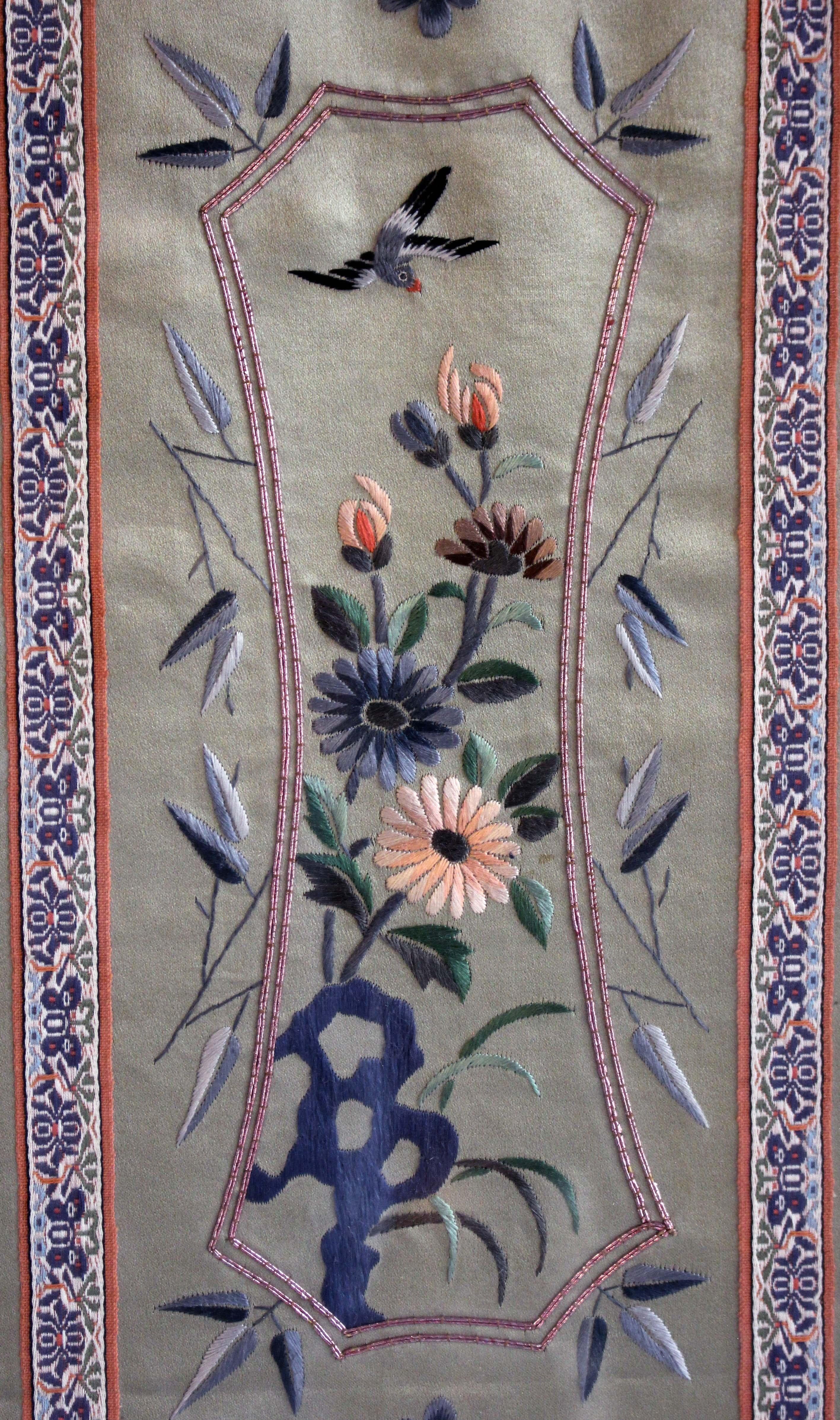 Circa 1900 Chinese Silk Panel in Frame In Good Condition For Sale In Chapel Hill, NC