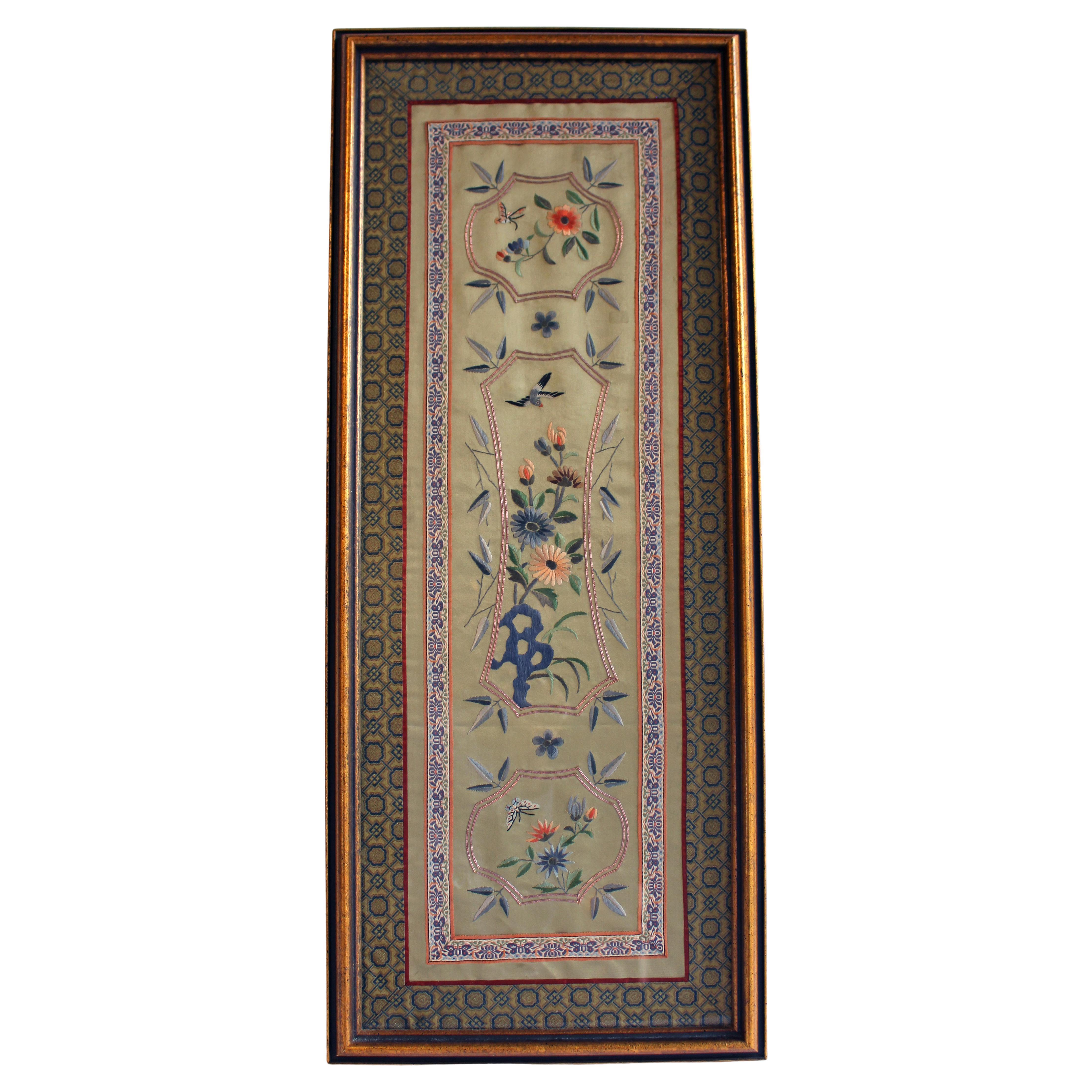 Circa 1900 Chinese Silk Panel in Frame