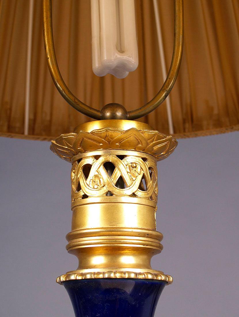 European Cobalt Porcelain and Gilded Bronze Table Lamp, circa 1900