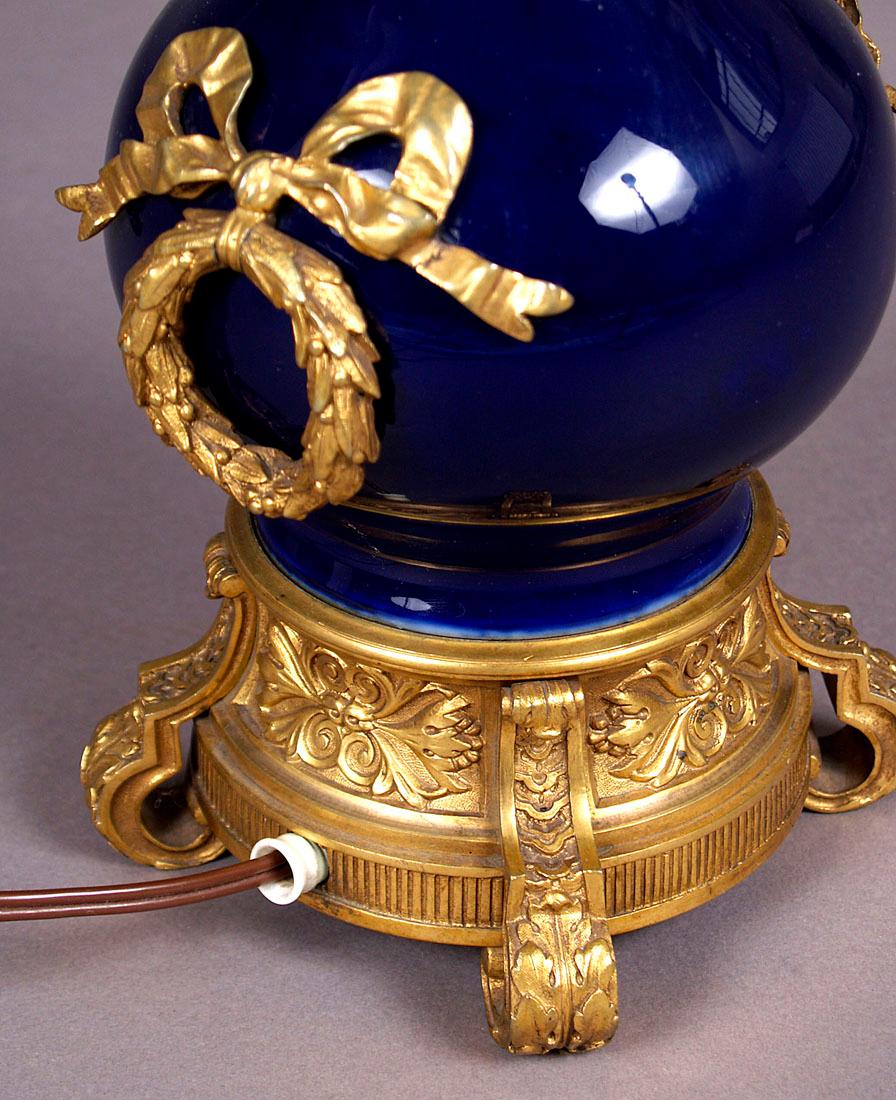 20th Century Cobalt Porcelain and Gilded Bronze Table Lamp, circa 1900