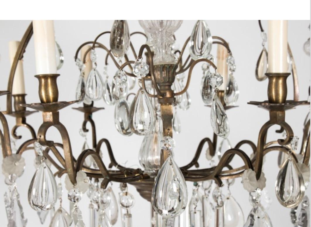 Antique French Eight Light Crystal Chandelier In Good Condition For Sale In South Salem, NY