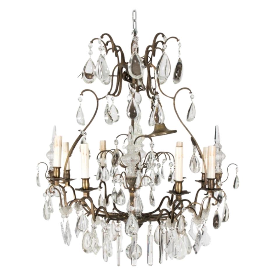 Antique French Eight Light Crystal Chandelier For Sale
