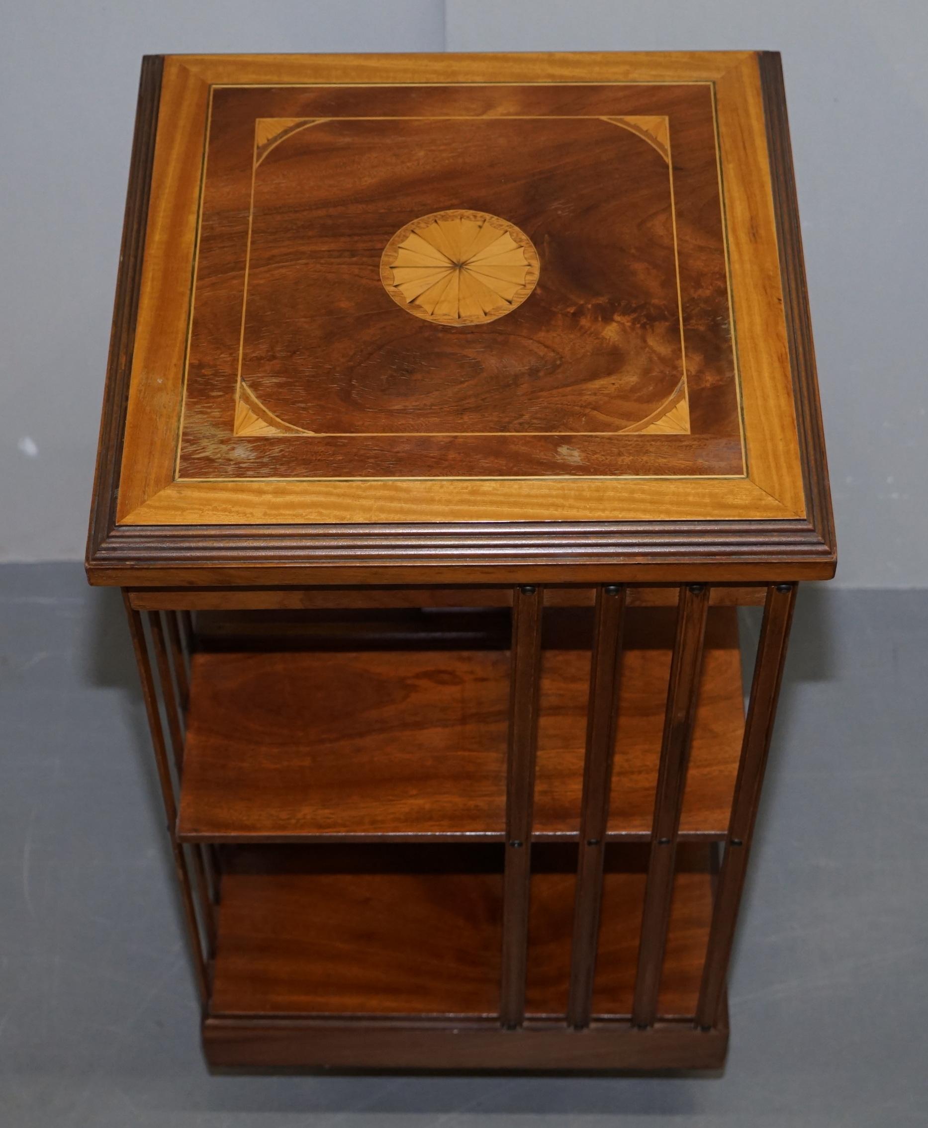 Hand-Crafted Edwardian Burr Walnut & Satinwood Revolving Bookcases Sheraton Inlaid circa 1900 For Sale