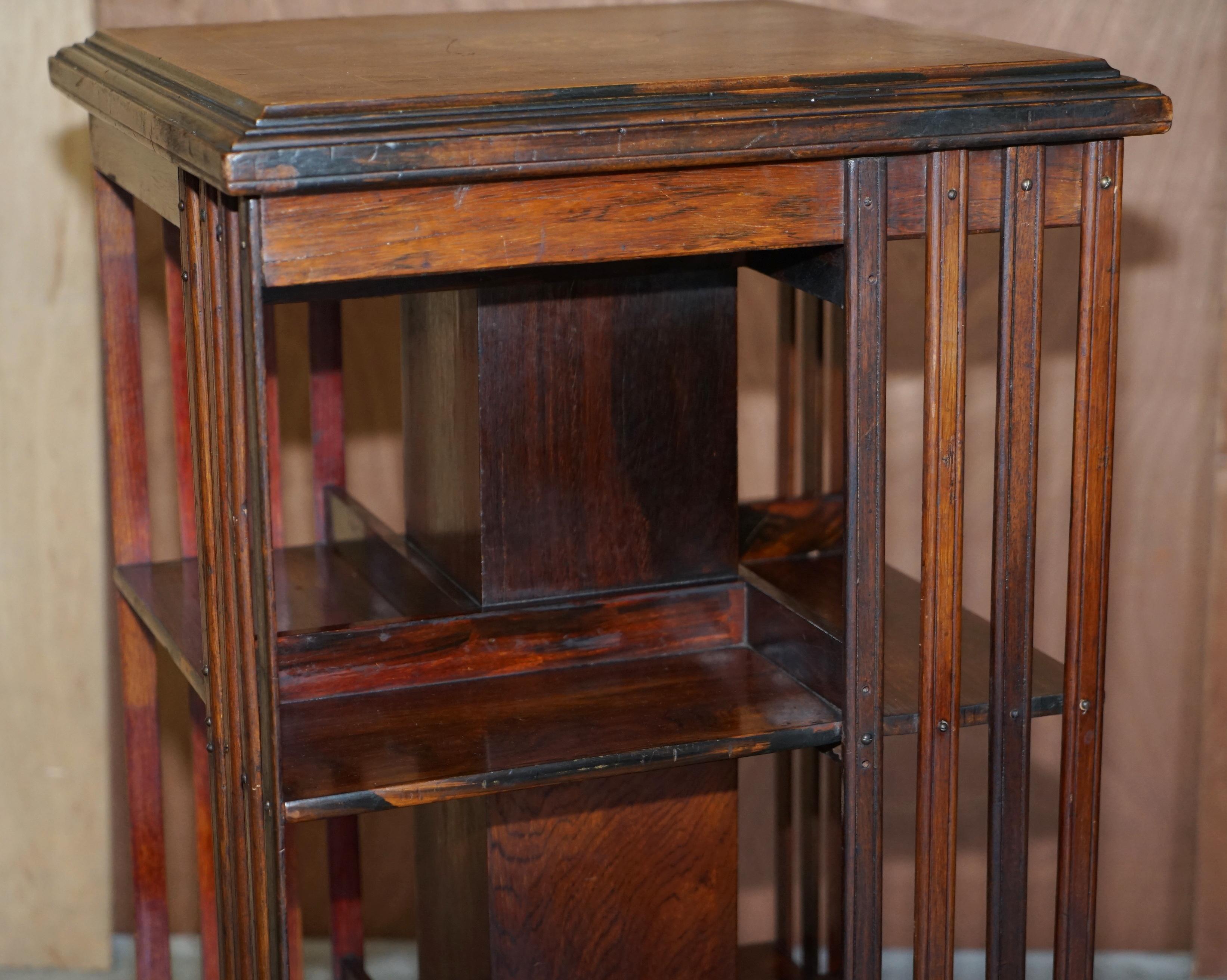 Circa 1900 Edwardian Hardwood Revolving Bookcase Sheraton Inlaid Book Table For Sale 9