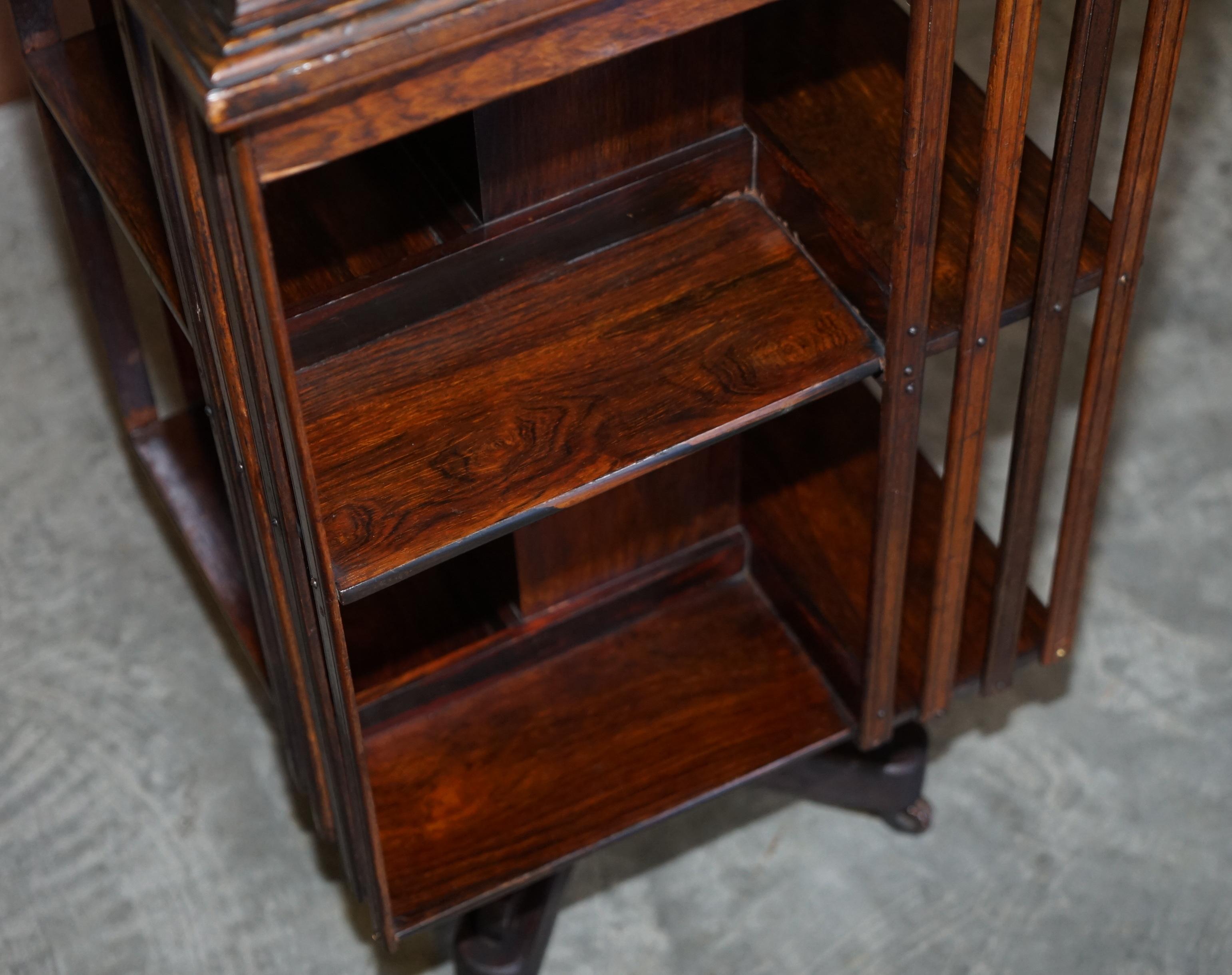 Hand-Crafted Circa 1900 Edwardian Hardwood Revolving Bookcase Sheraton Inlaid Book Table For Sale