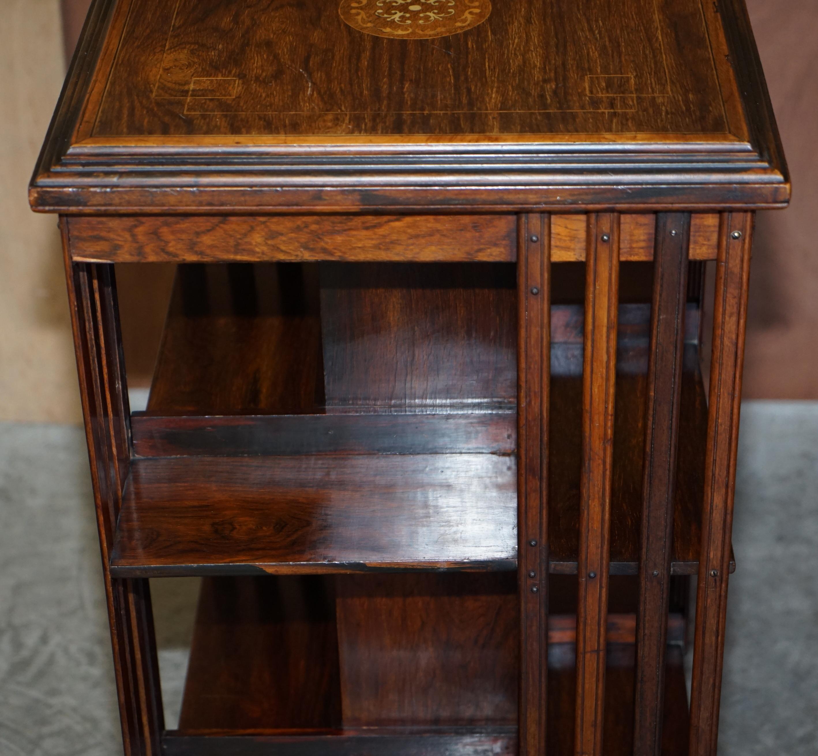 Early 20th Century Circa 1900 Edwardian Hardwood Revolving Bookcase Sheraton Inlaid Book Table For Sale