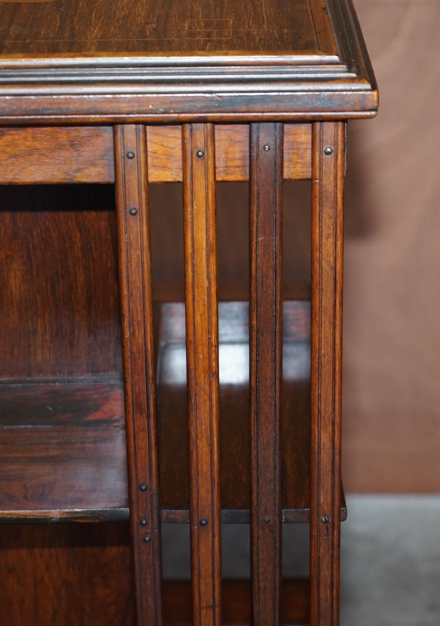 Circa 1900 Edwardian Hardwood Revolving Bookcase Sheraton Inlaid Book Table For Sale 1