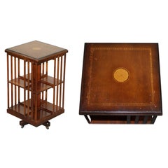 Circa 1900 Edwardian Revolving Bookcases Sheraton Inlaid Vintage Distressed Top