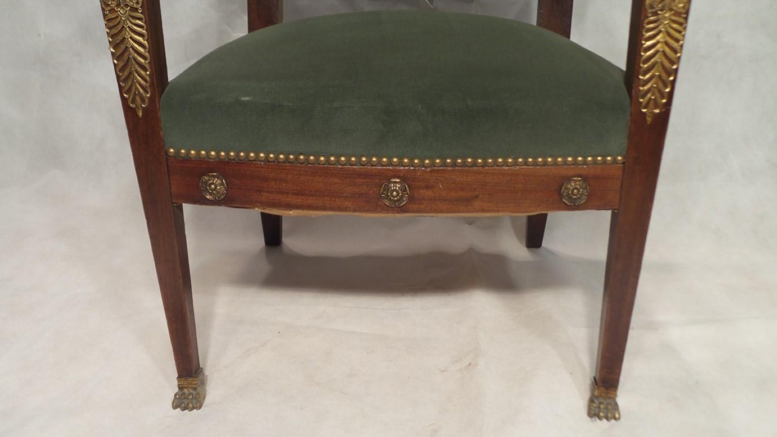 French Egyptian Revival Chair  Rosewood with Ormulu Mounts, circa 1900 For Sale