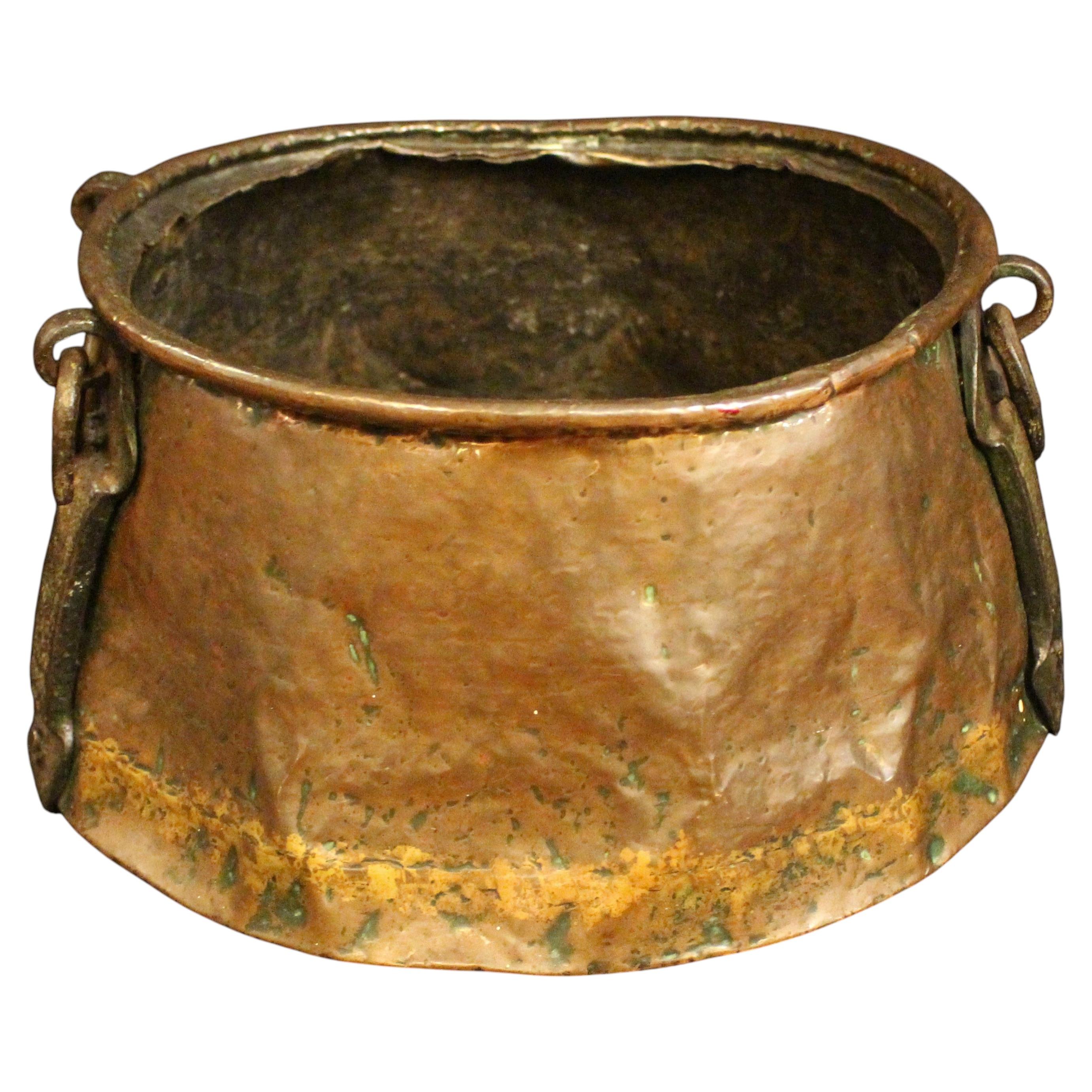 Circa 1900 English Arts & Crafts Copper & Iron Cauldron For Sale