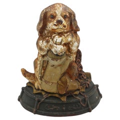 Circa 1900 English Cast Iron Painted Dog Doorstop