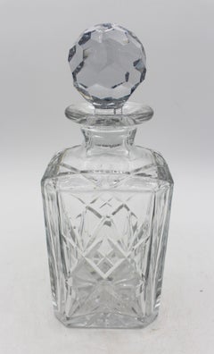 Circa 1900 English Cut Corner Square Decanter With Stopper