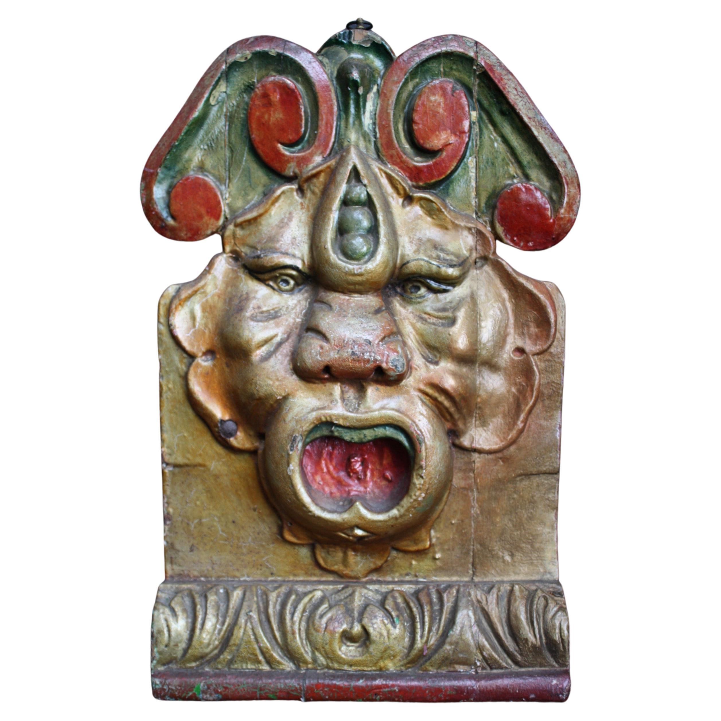 Circa 1900 English Grotesques Carved Fairground Panel Orton & Spooner Folk Art