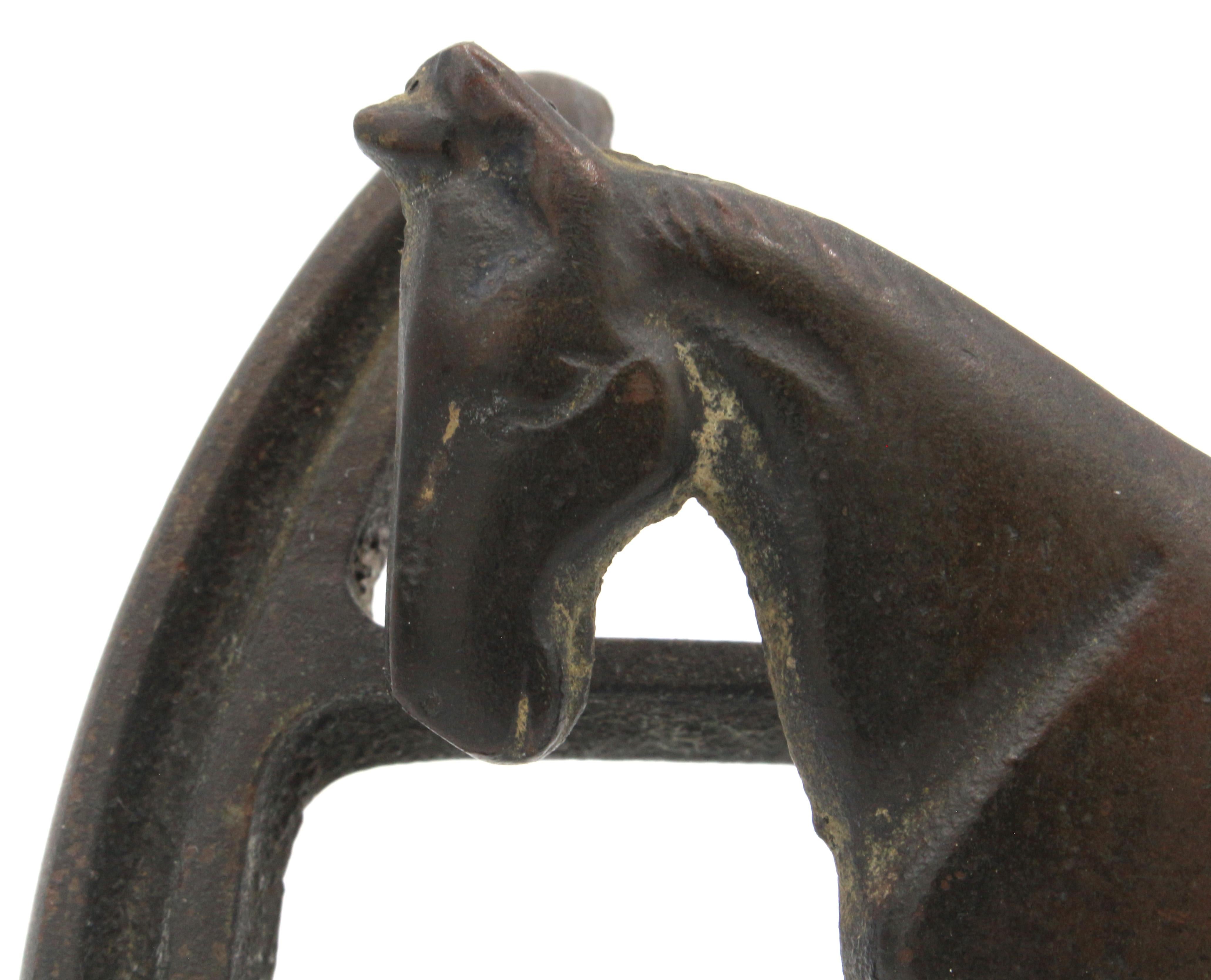 Circa 1900 English Iron Horse & Horse Shoe Door Knocker In Good Condition In Chapel Hill, NC