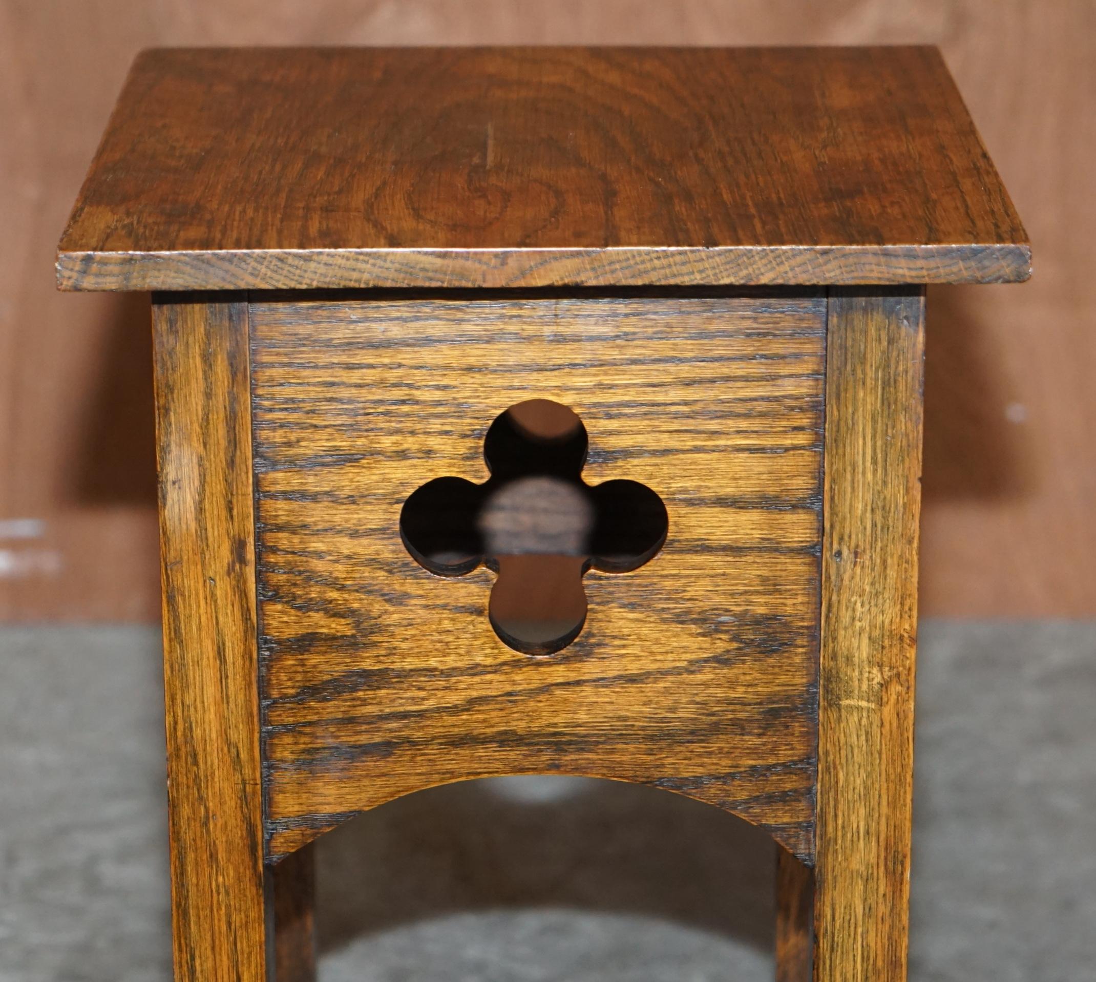 Hand-Crafted Circa 1900 English Oak Arts & Crafts Side End Lamp Wine Table or Plant Stand For Sale