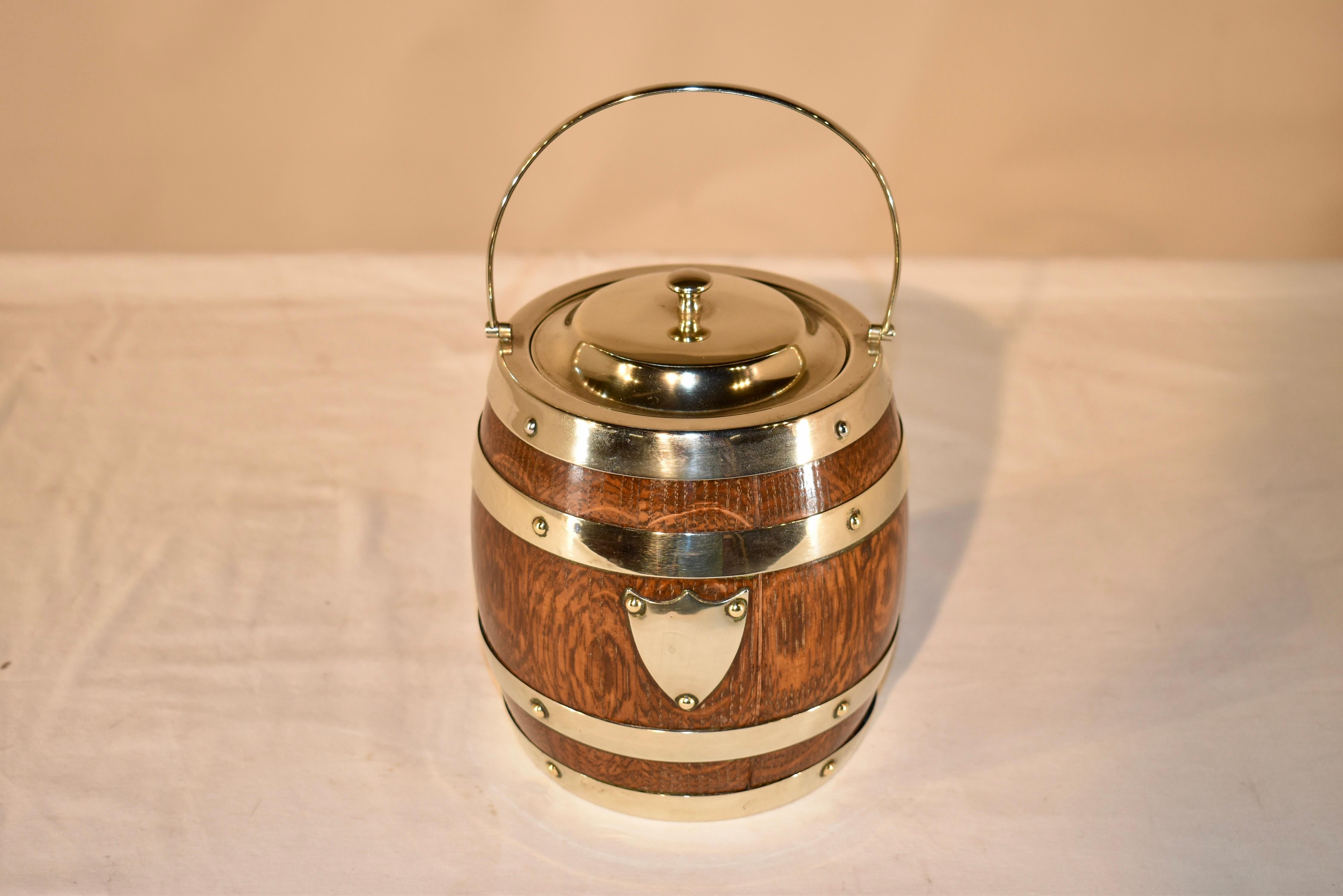 Edwardian Circa 1900 English Oak Banded Biscuit Barrel