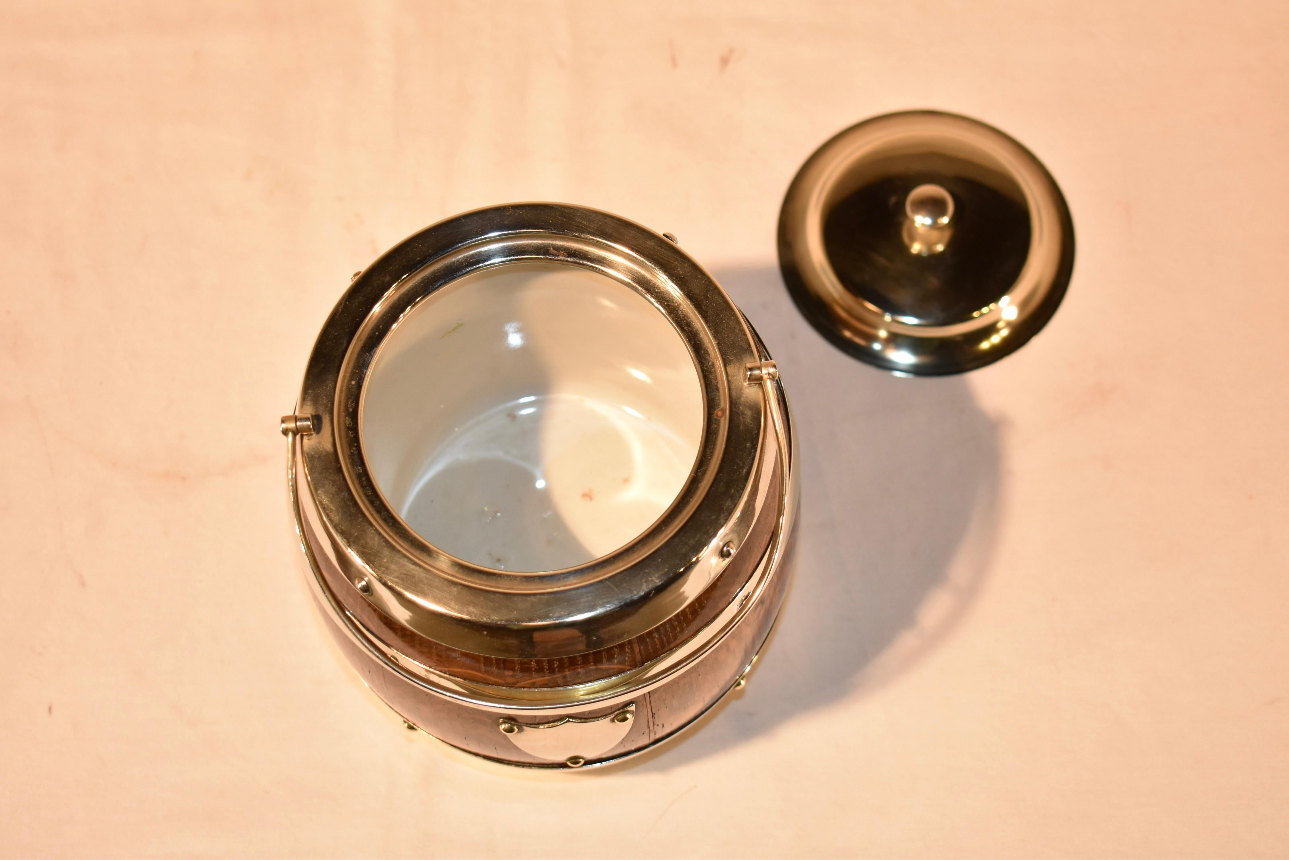 Early 20th Century Circa 1900 English Oak Banded Biscuit Barrel