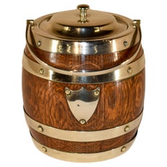 Circa 1900 English Oak Banded Biscuit Barrel