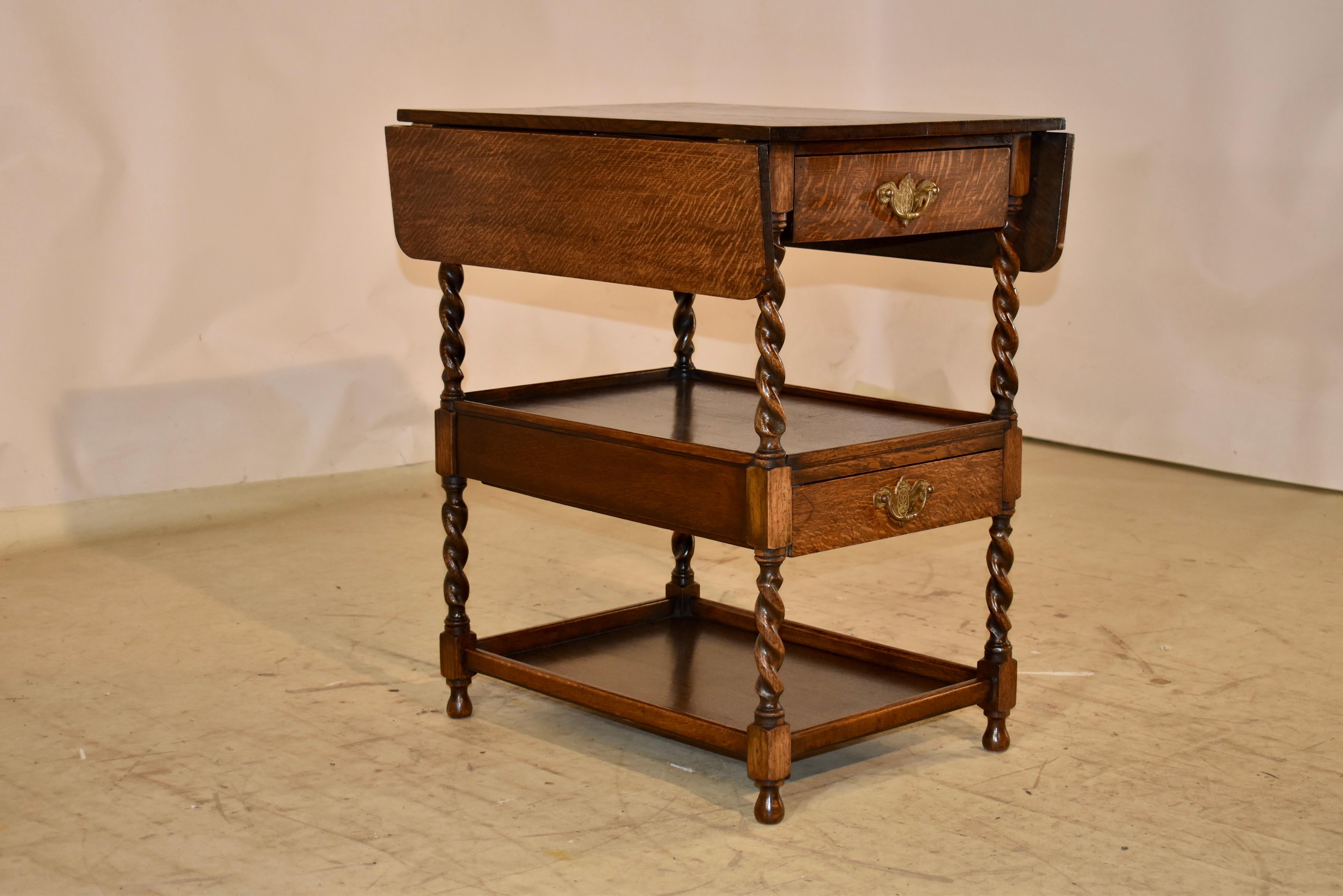 Edwardian Circa 1900 English Oak Drinks Cart with Two Leaves