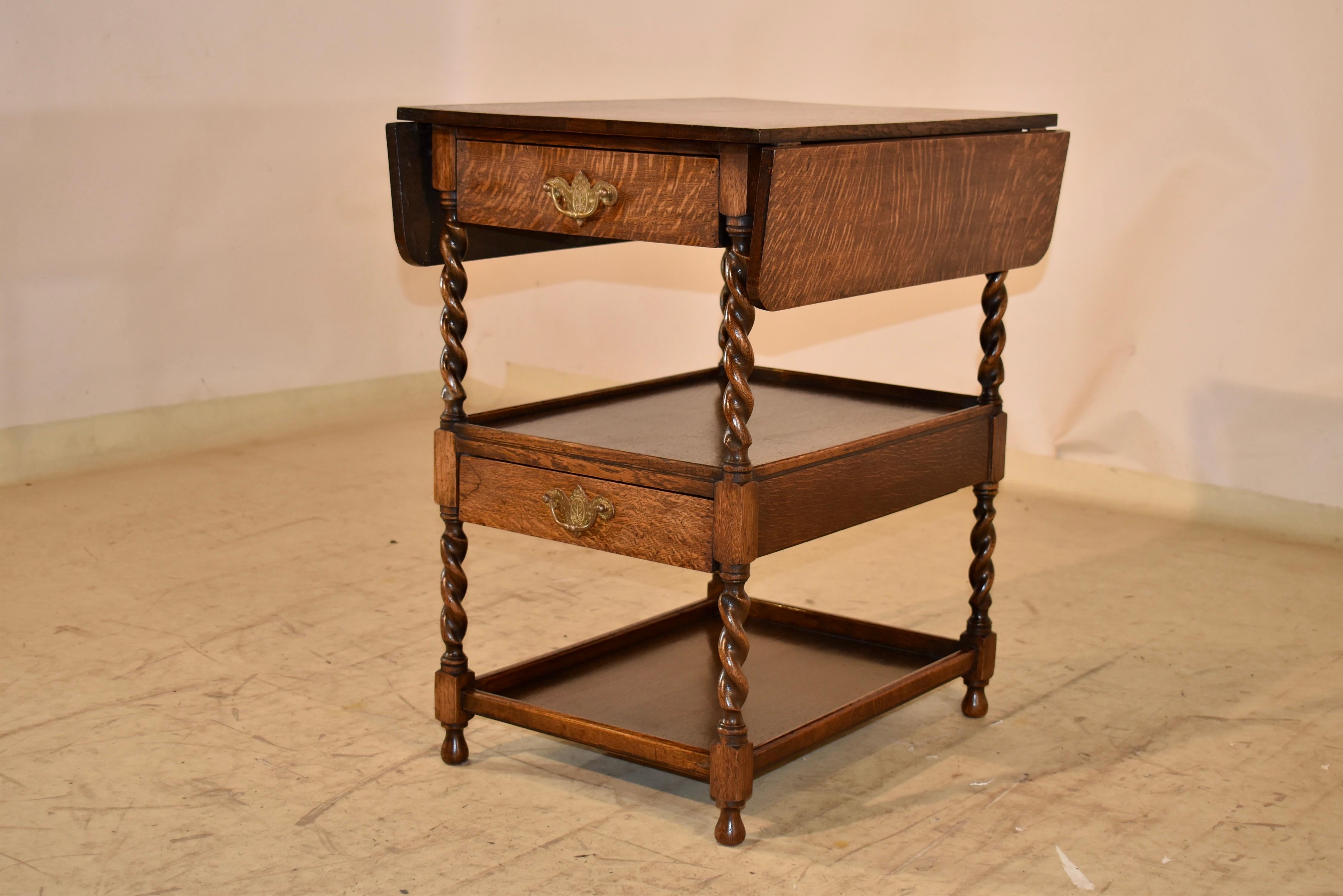 Turned Circa 1900 English Oak Drinks Cart with Two Leaves