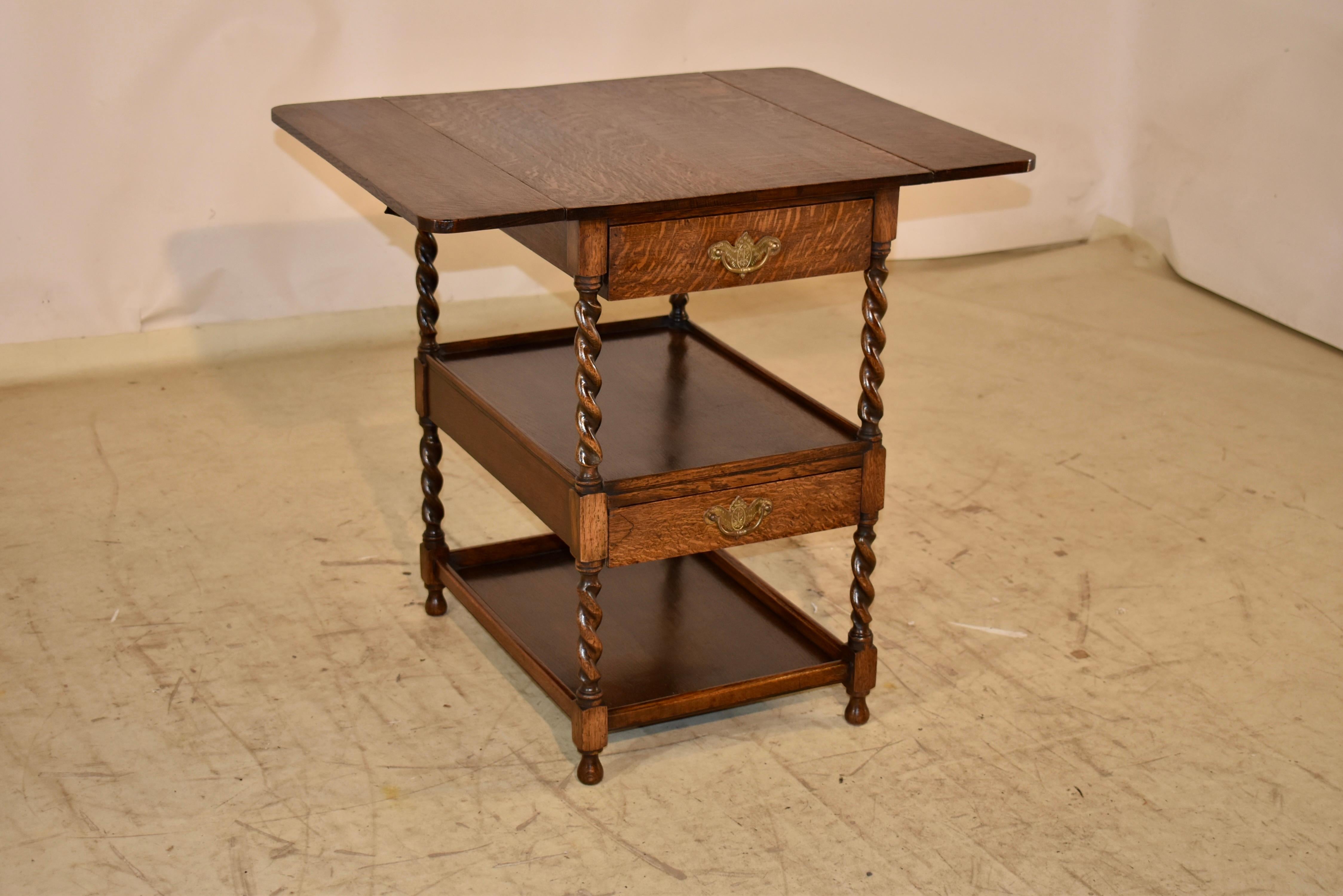 Circa 1900 English Oak Drinks Cart with Two Leaves In Good Condition In High Point, NC
