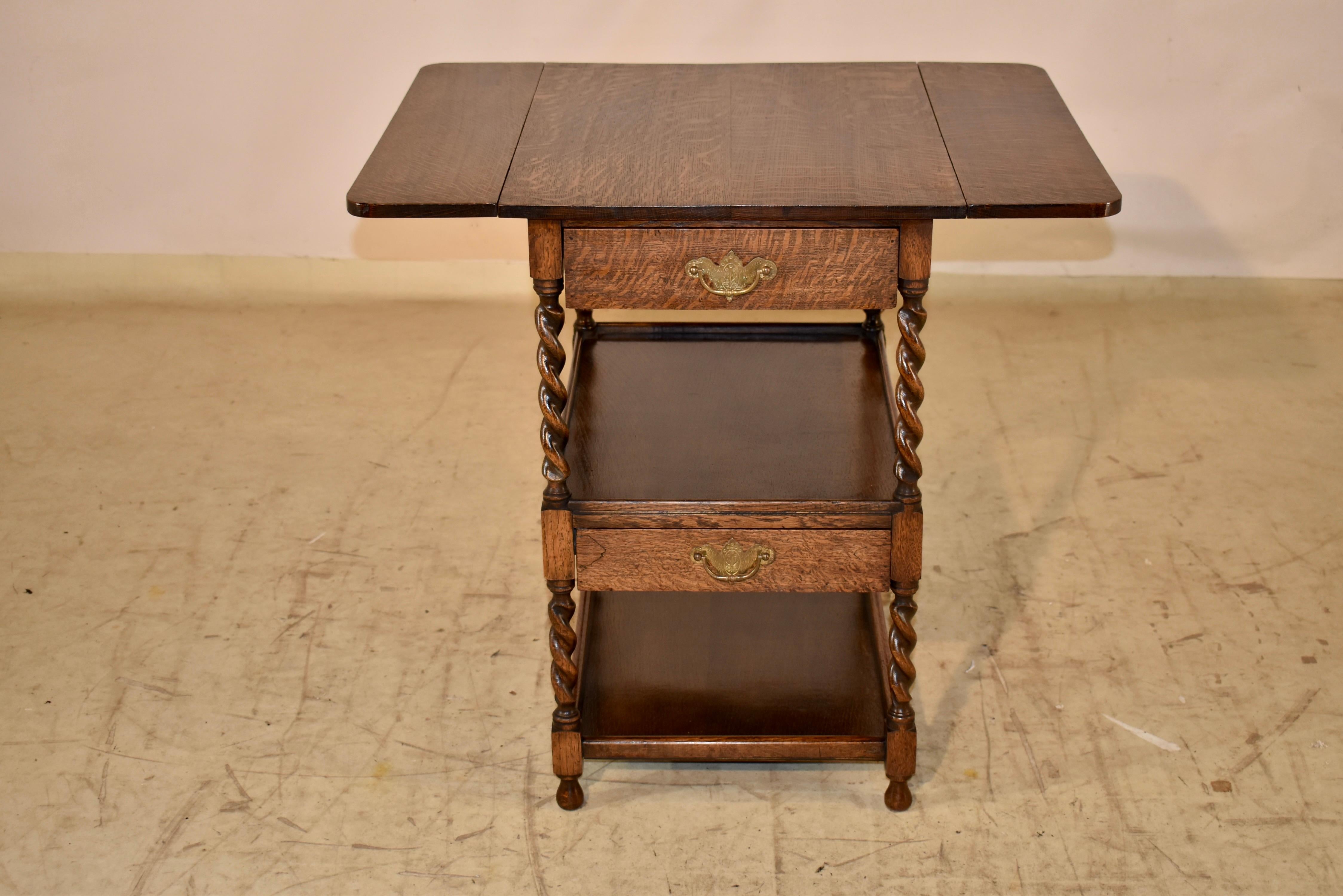 Early 20th Century Circa 1900 English Oak Drinks Cart with Two Leaves