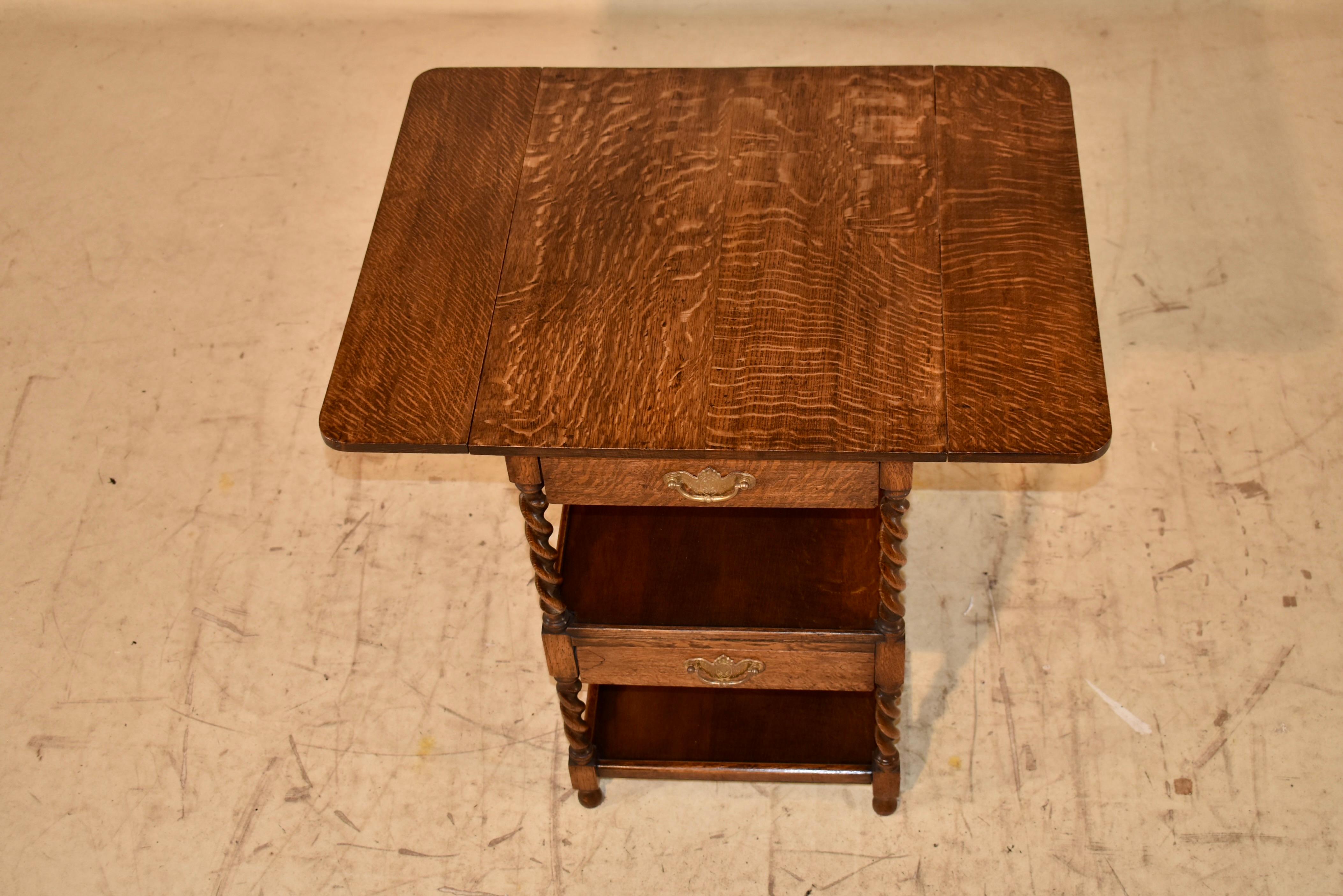 Circa 1900 English Oak Drinks Cart with Two Leaves 1
