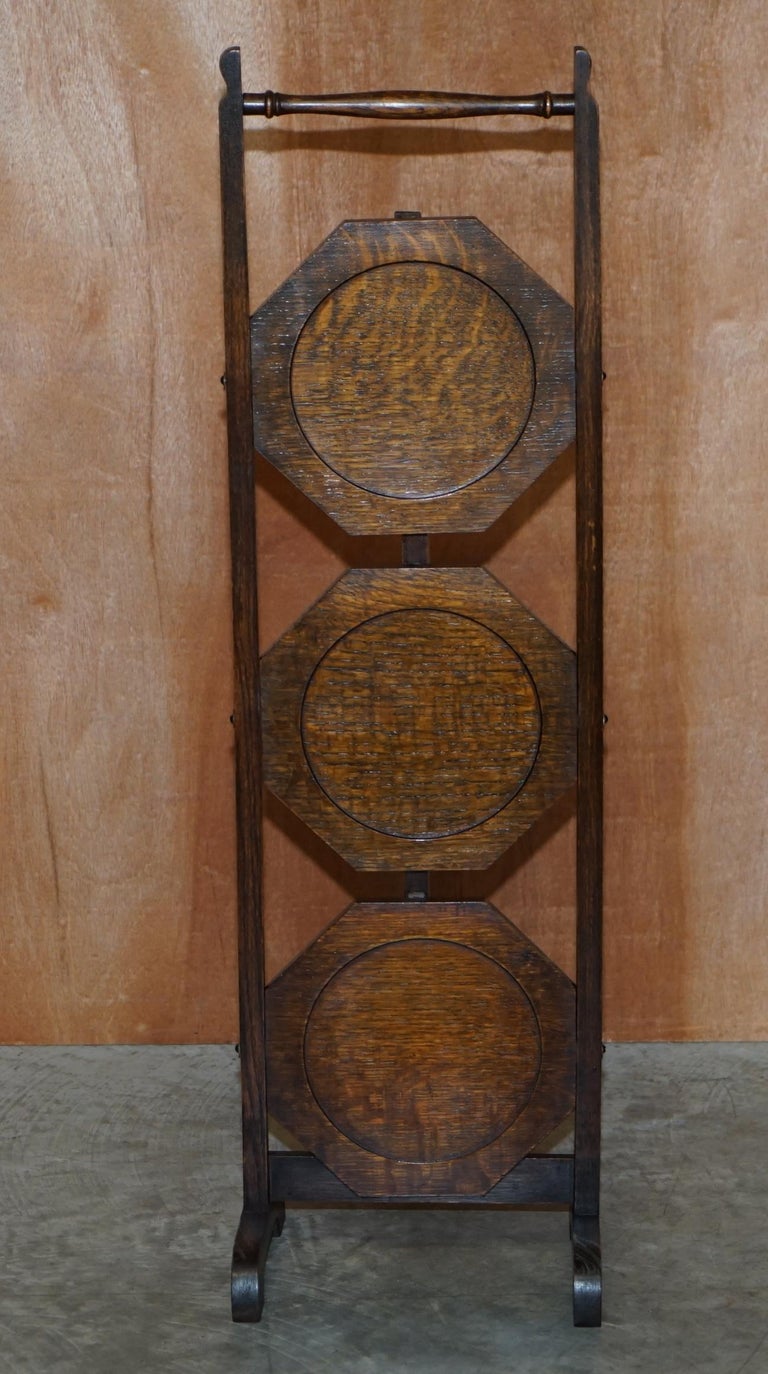 circa 1900 English Oak Folding Whatnot Display Table Cake Stand Lovely