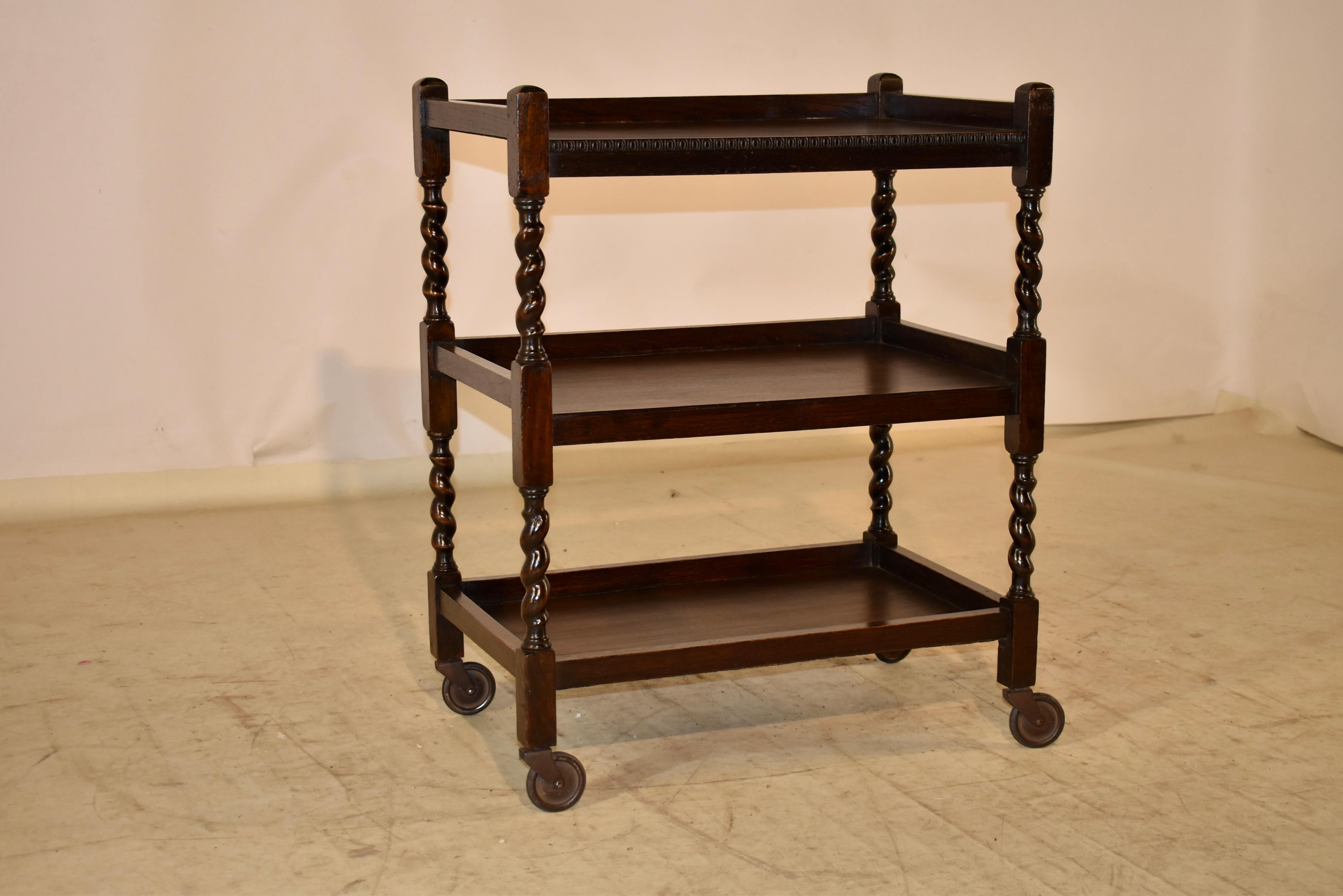 Circa 1900 English Oak Three Tiered Drink Cart In Good Condition In High Point, NC