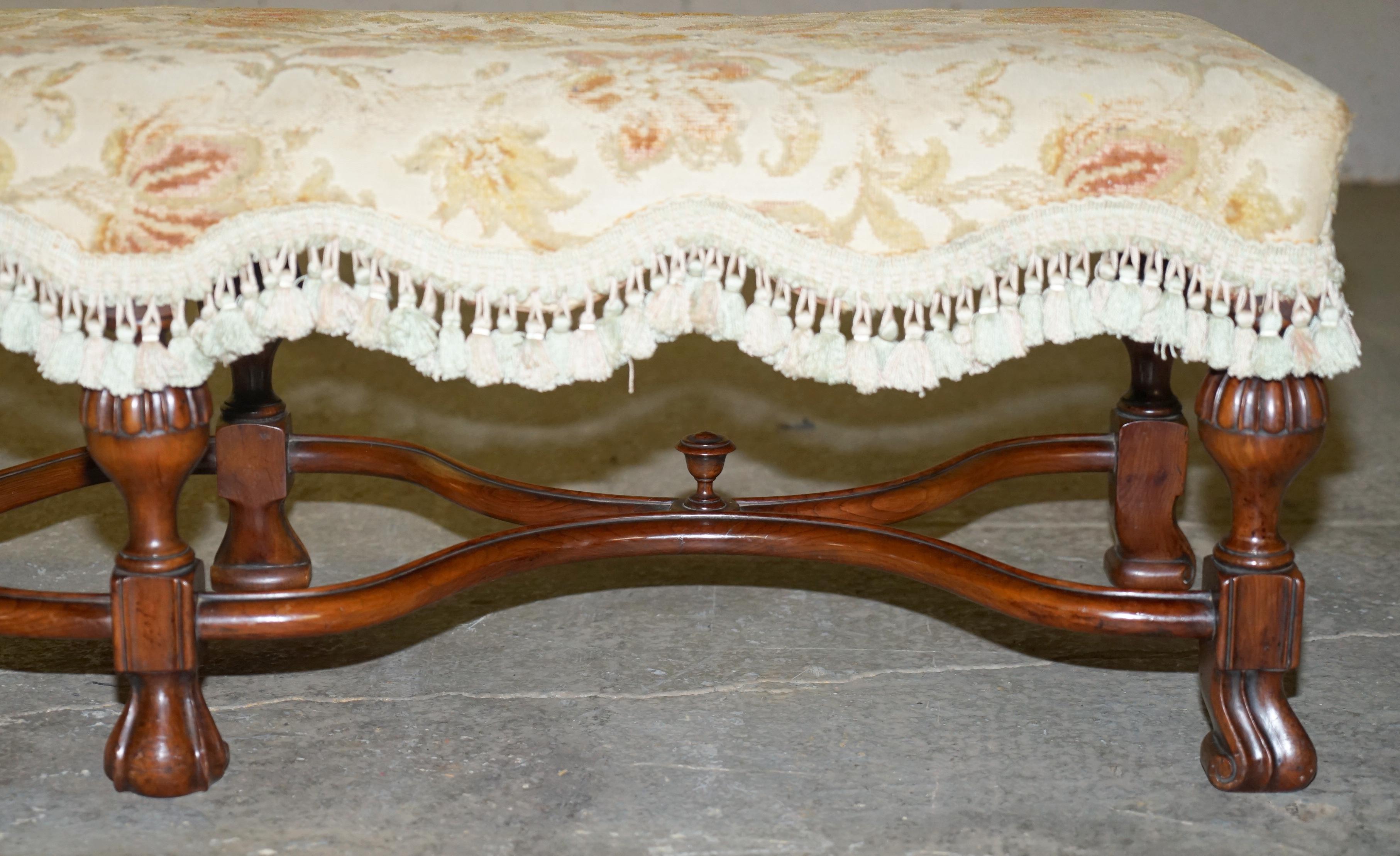 English Oak William & Mary Style Long Two Person Footstool Bench Seat circa 1900 3