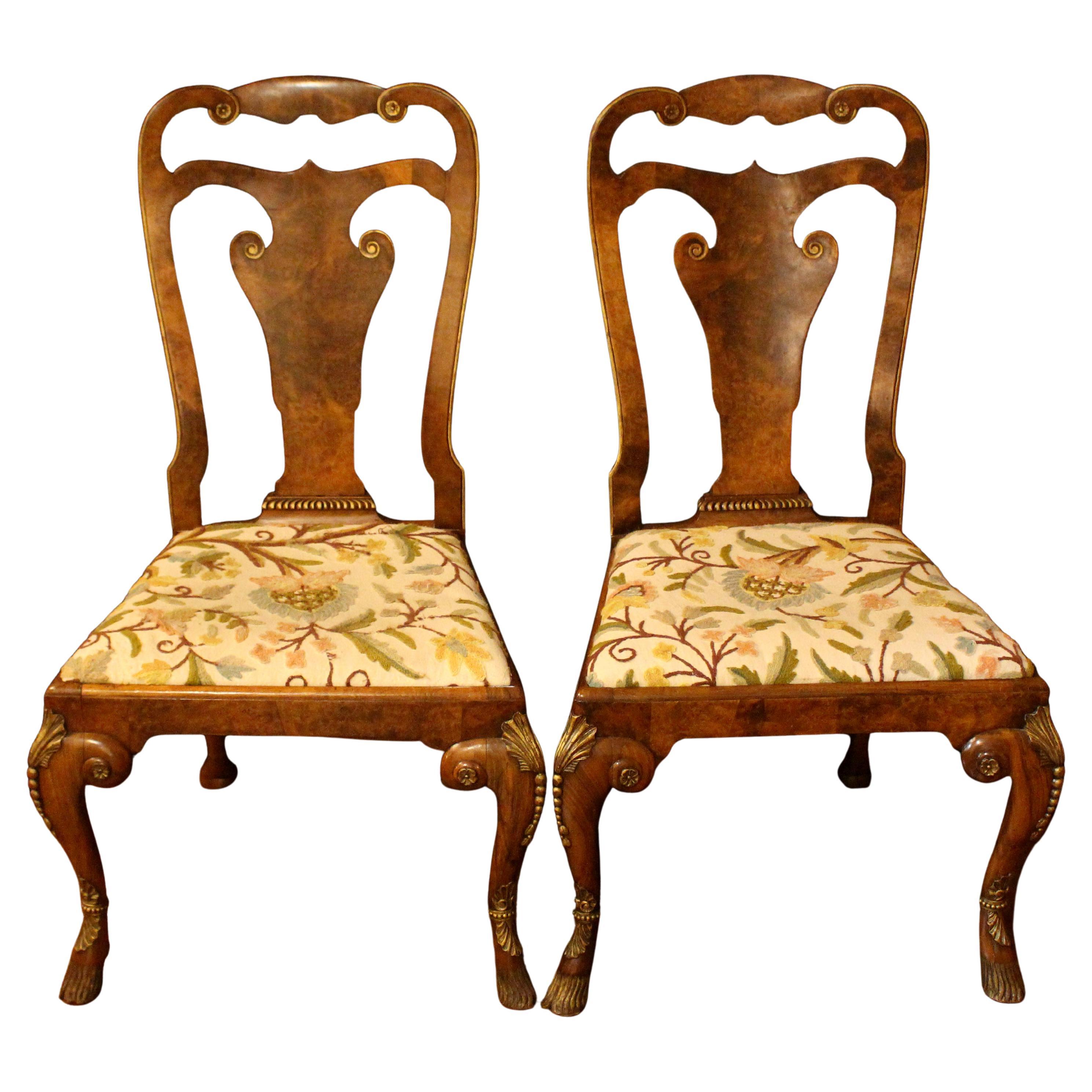 Circa 1900 English Pair of Queen Anne Style Side Chairs