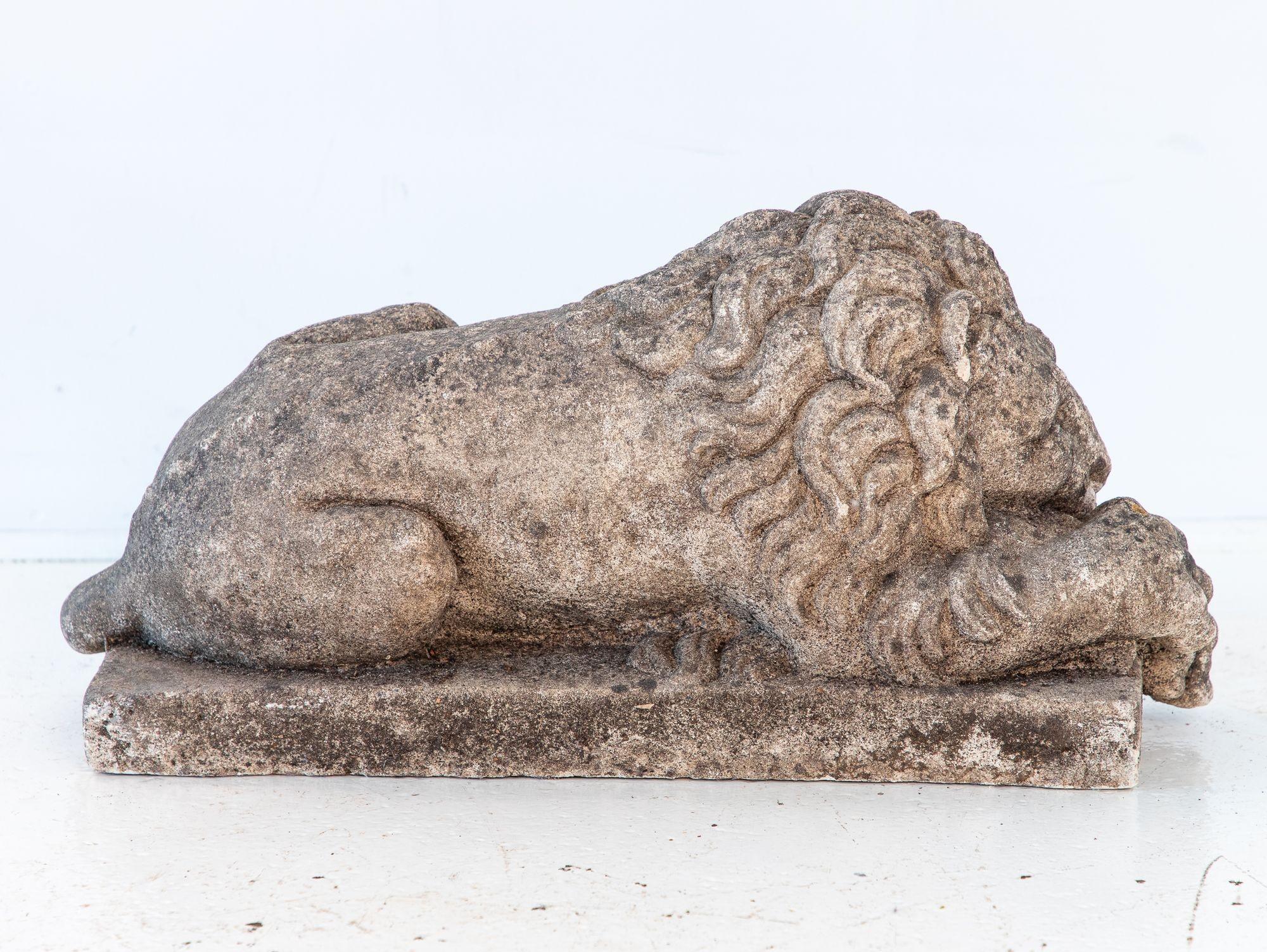 Circa 1900 English Recumbent Concrete Lion For Sale 1
