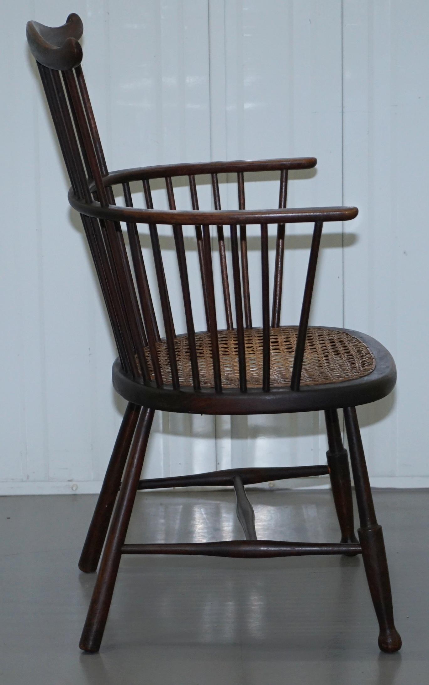 English Windsor Comb Spindle Back Armchair with Rare Rattan Seat, circa 1900 3