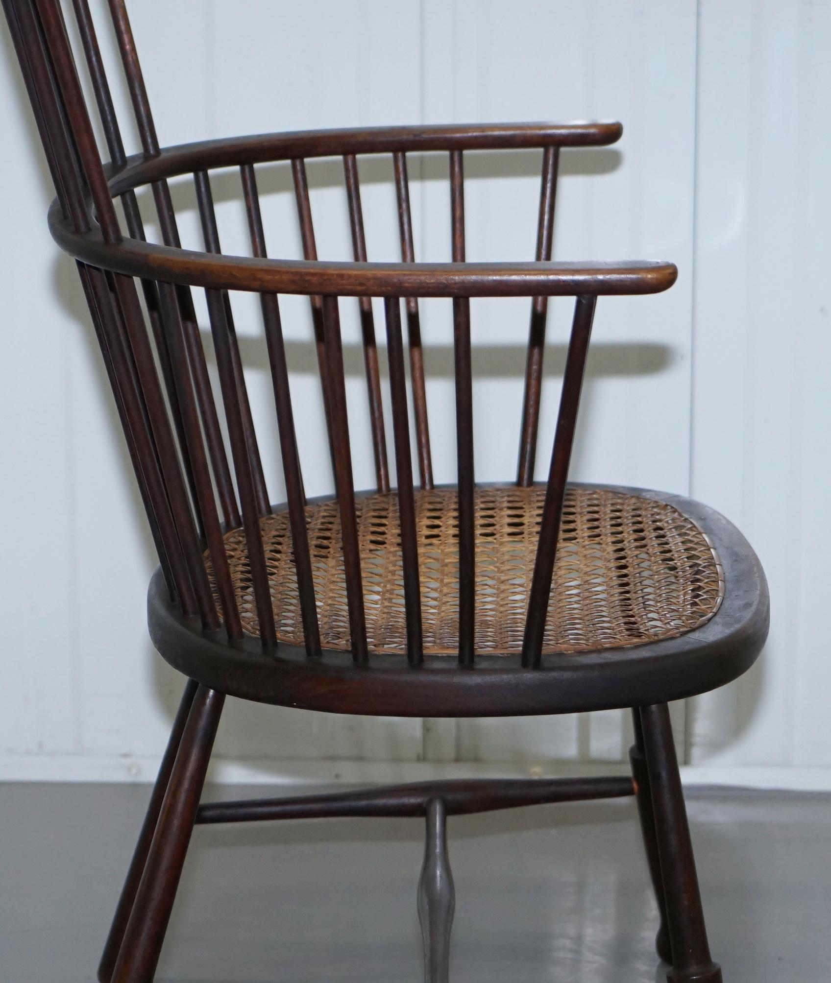 English Windsor Comb Spindle Back Armchair with Rare Rattan Seat, circa 1900 4