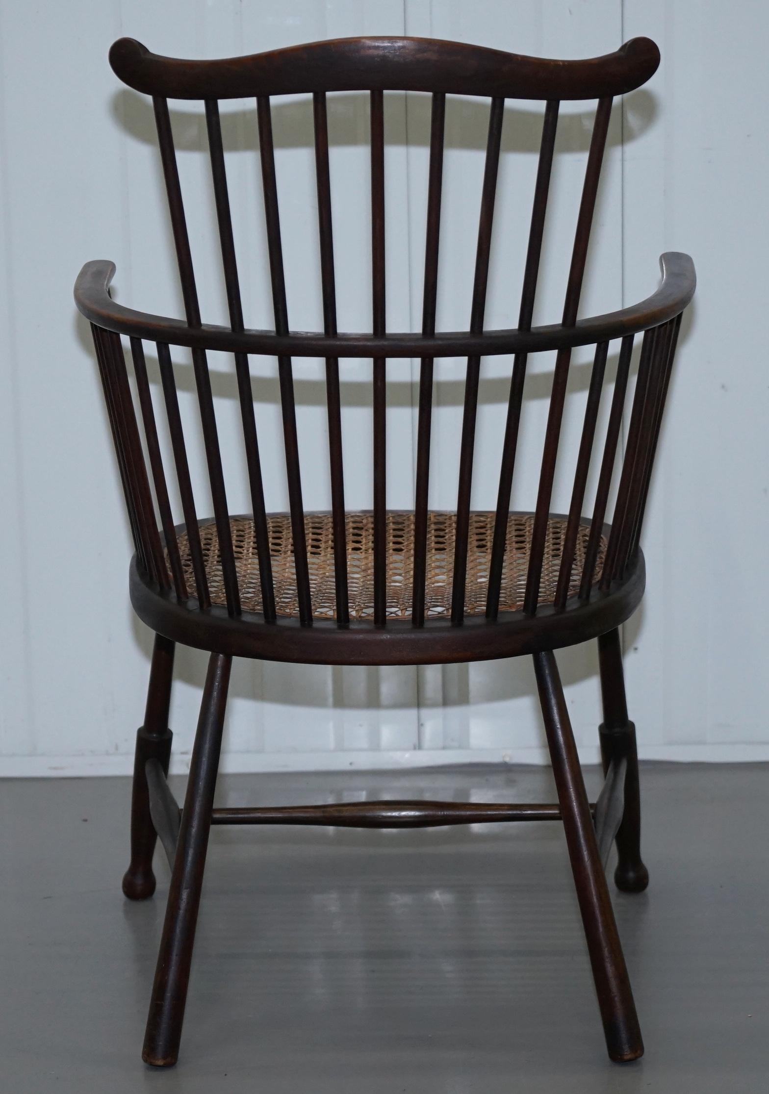 English Windsor Comb Spindle Back Armchair with Rare Rattan Seat, circa 1900 5