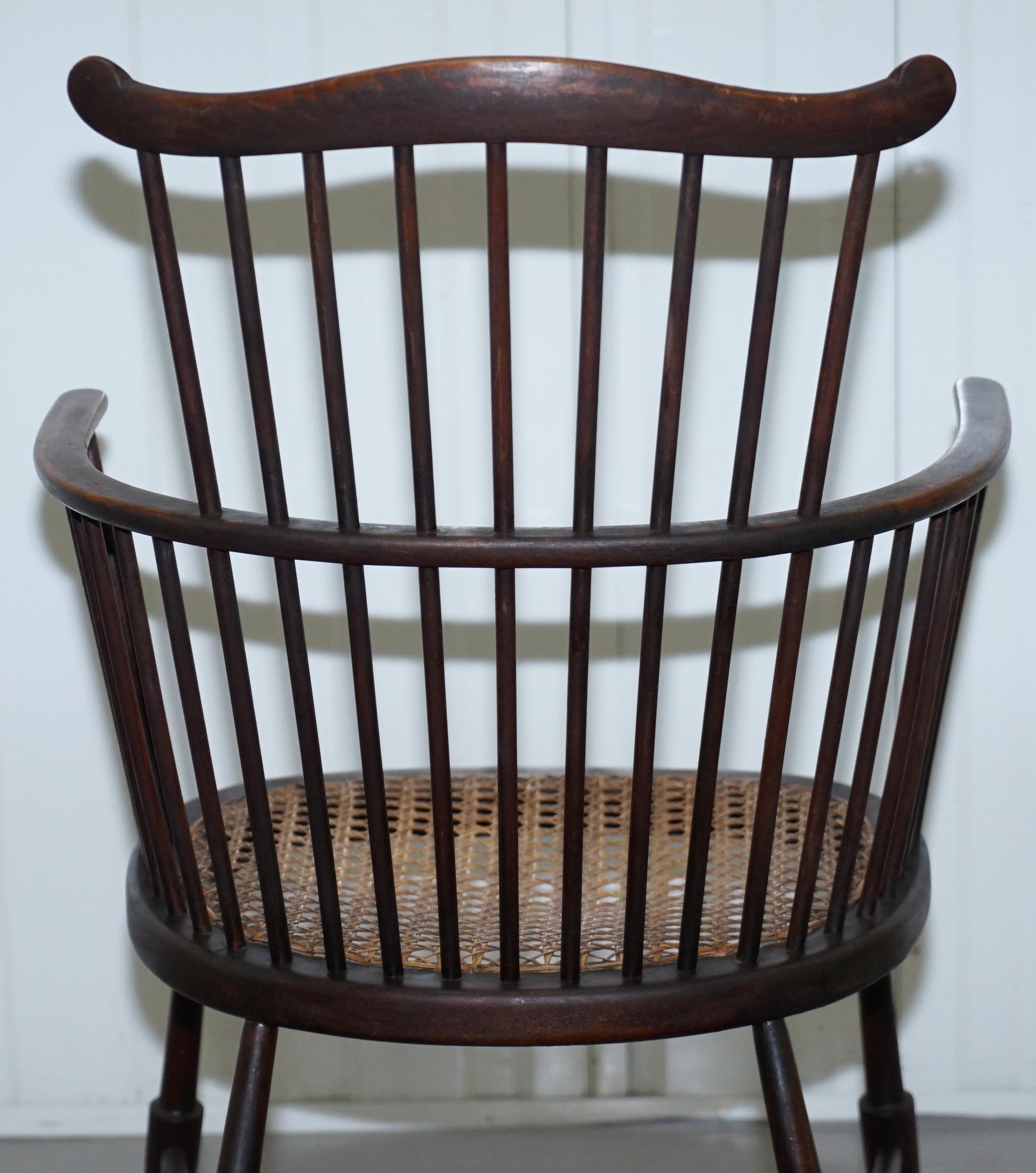 English Windsor Comb Spindle Back Armchair with Rare Rattan Seat, circa 1900 6