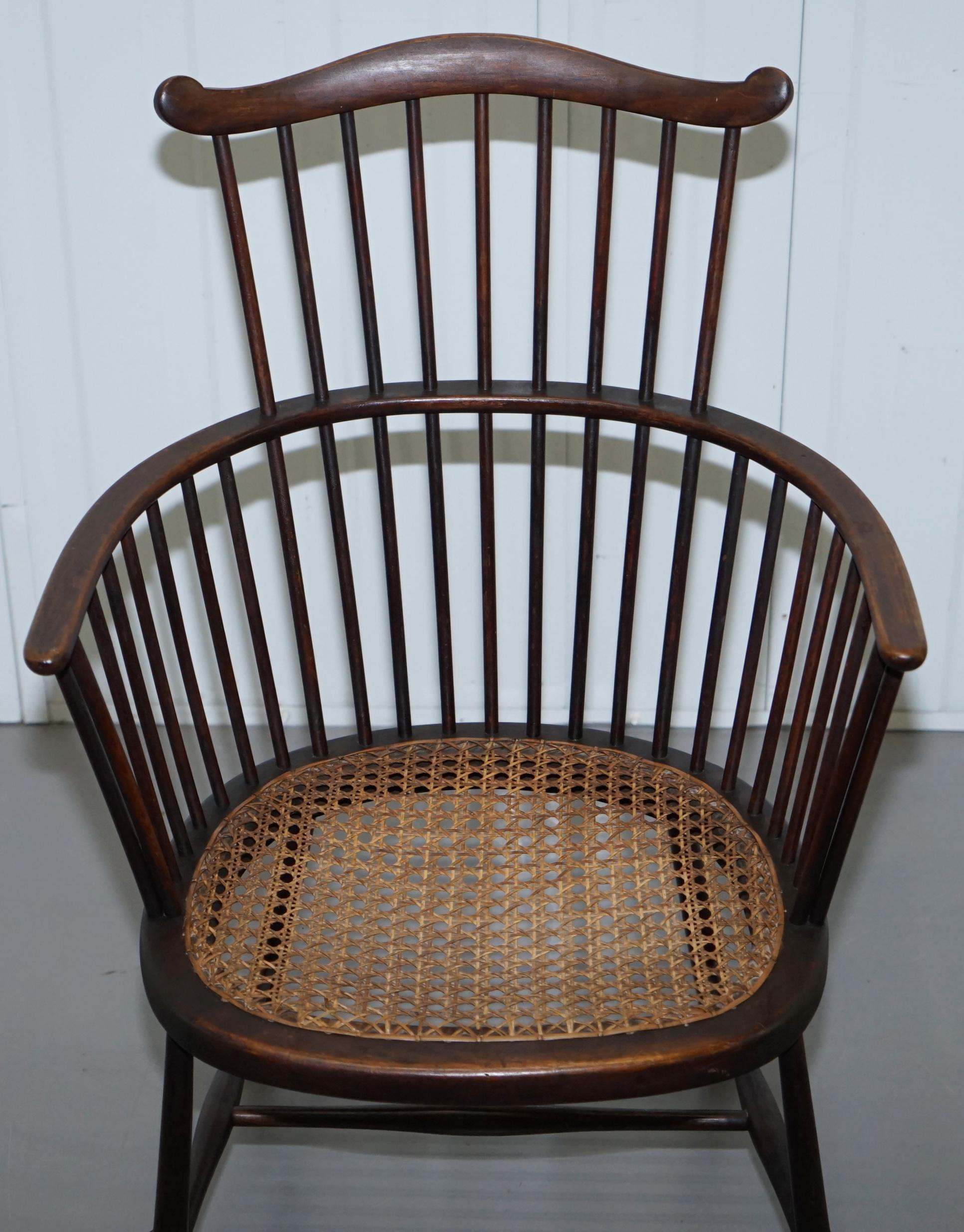 Victorian English Windsor Comb Spindle Back Armchair with Rare Rattan Seat, circa 1900