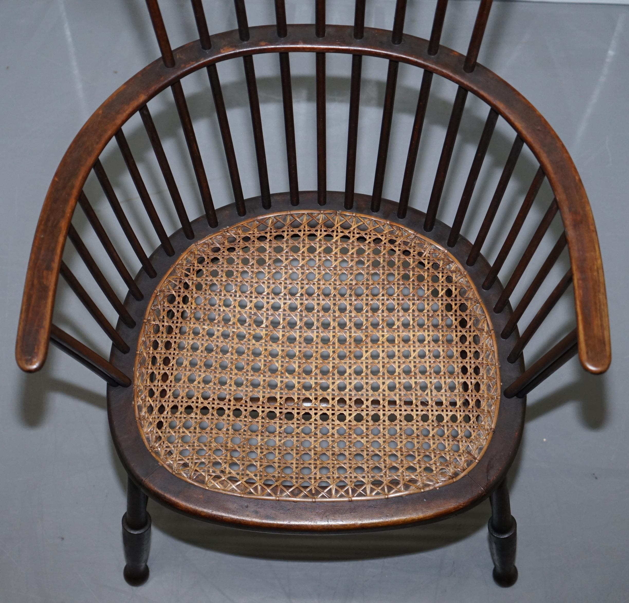 English Windsor Comb Spindle Back Armchair with Rare Rattan Seat, circa 1900 In Good Condition In West Sussex, Pulborough