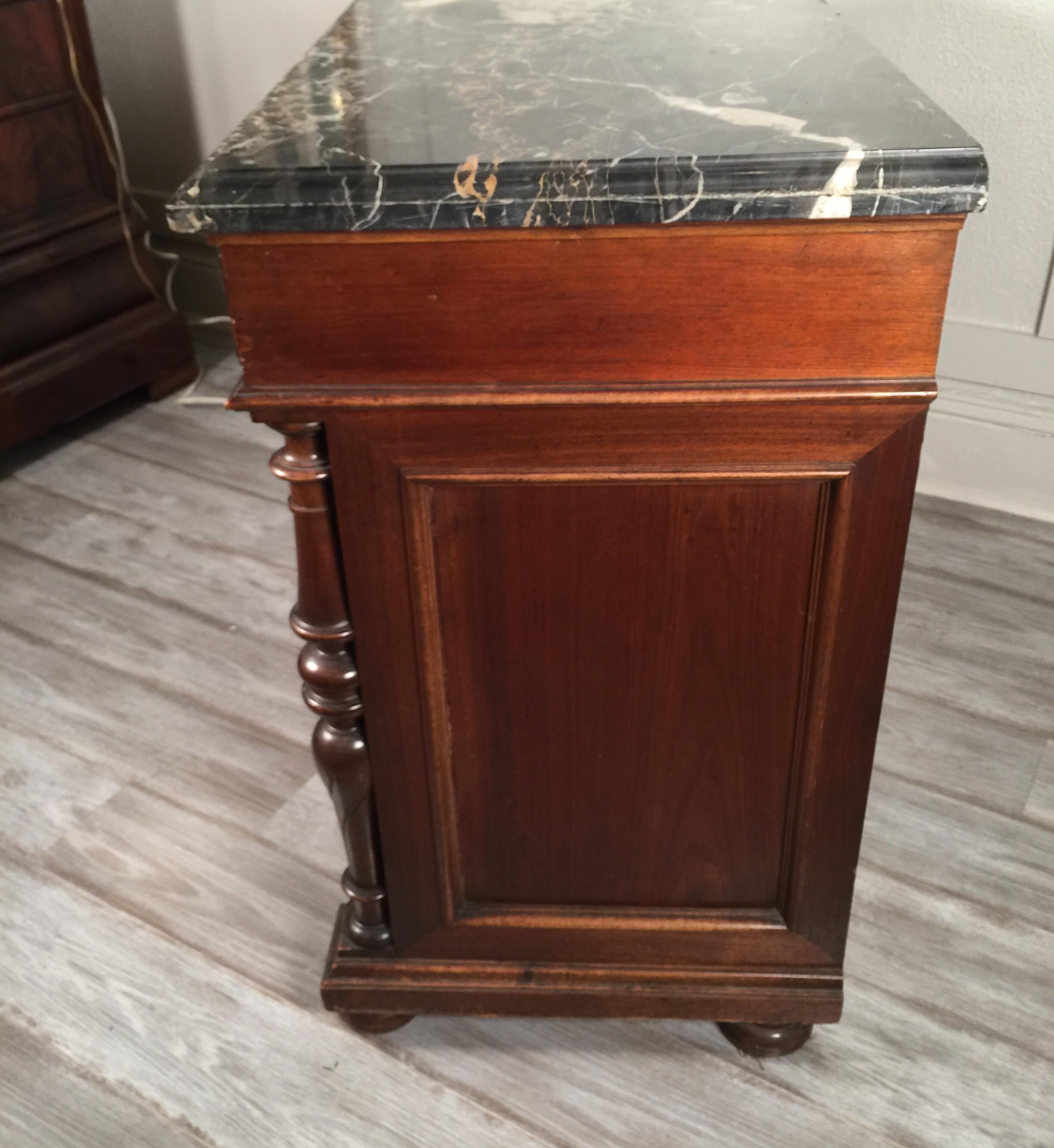 European Walnut Carved Marble-Top, Two-Drawer, Two-Door Cabinet, Bar, circa 1900 5