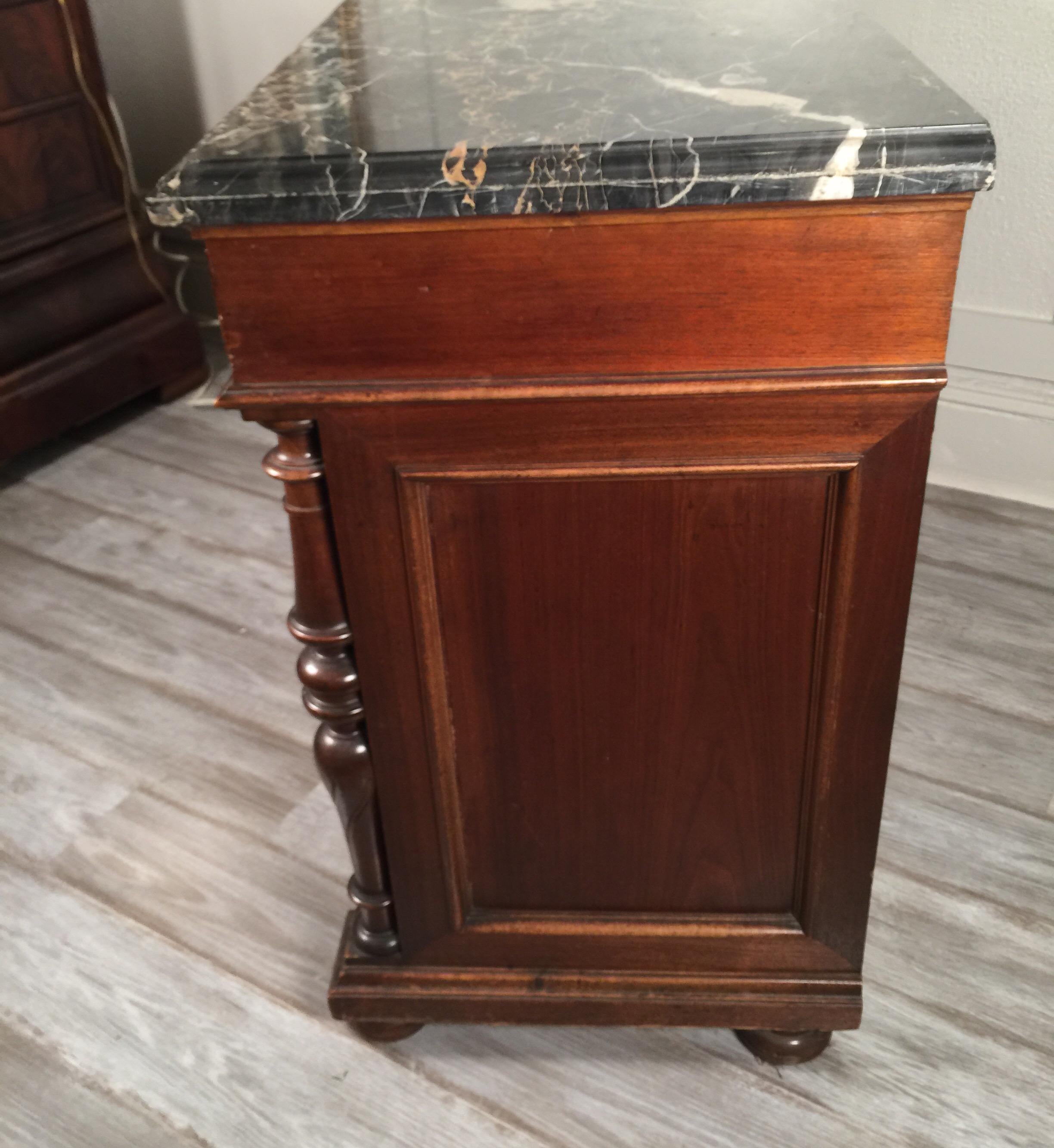 European Walnut Carved Marble-Top, Two-Drawer, Two-Door Cabinet, Bar, circa 1900 7