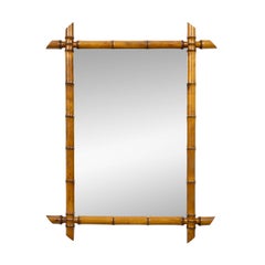Specchio rettangolare in finto bambù del 1900 con pinne d'angolo decorative