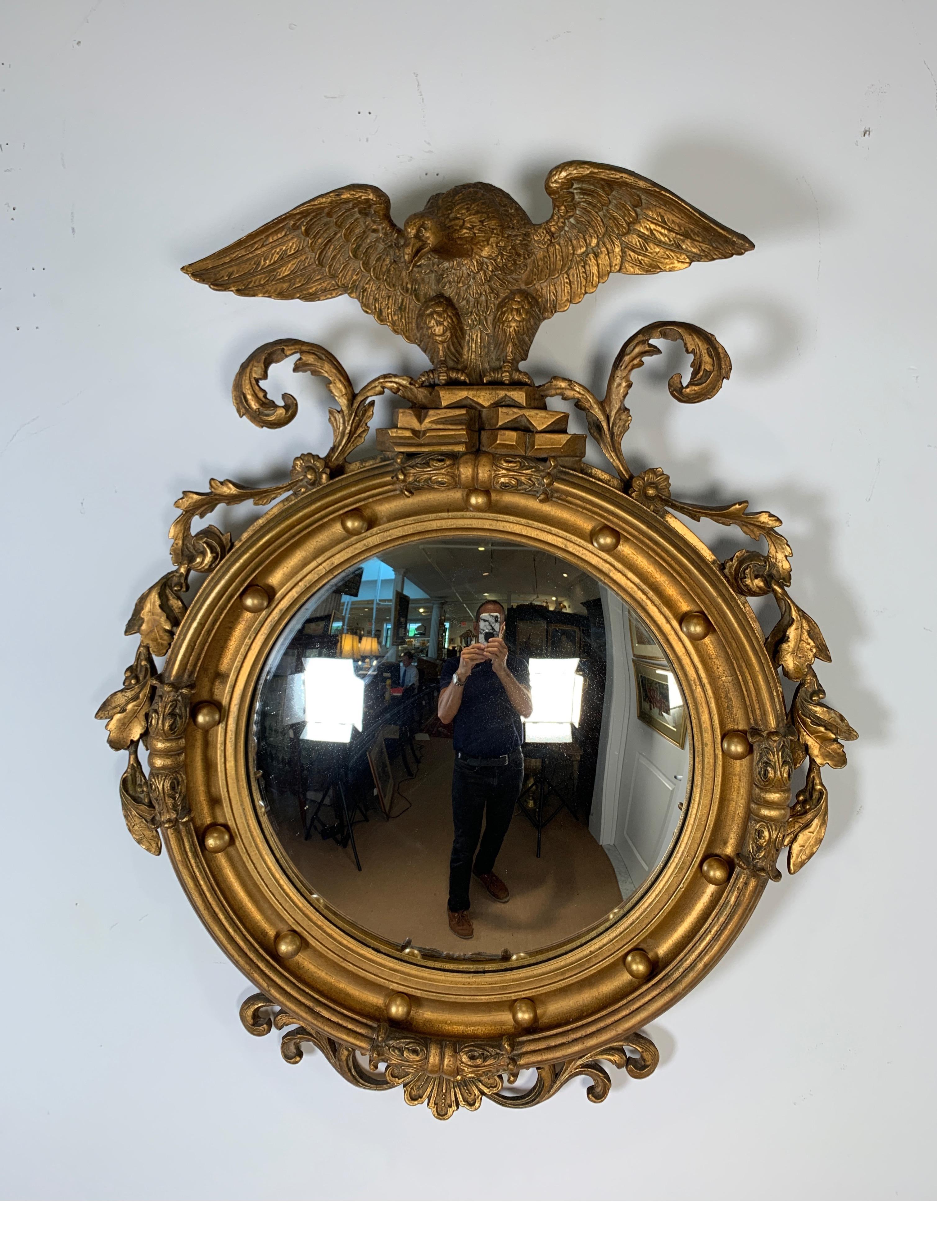 Federal Style Carved Gilt Bullseye Mirror W/ American Eagle on Crest, circa 1900 2