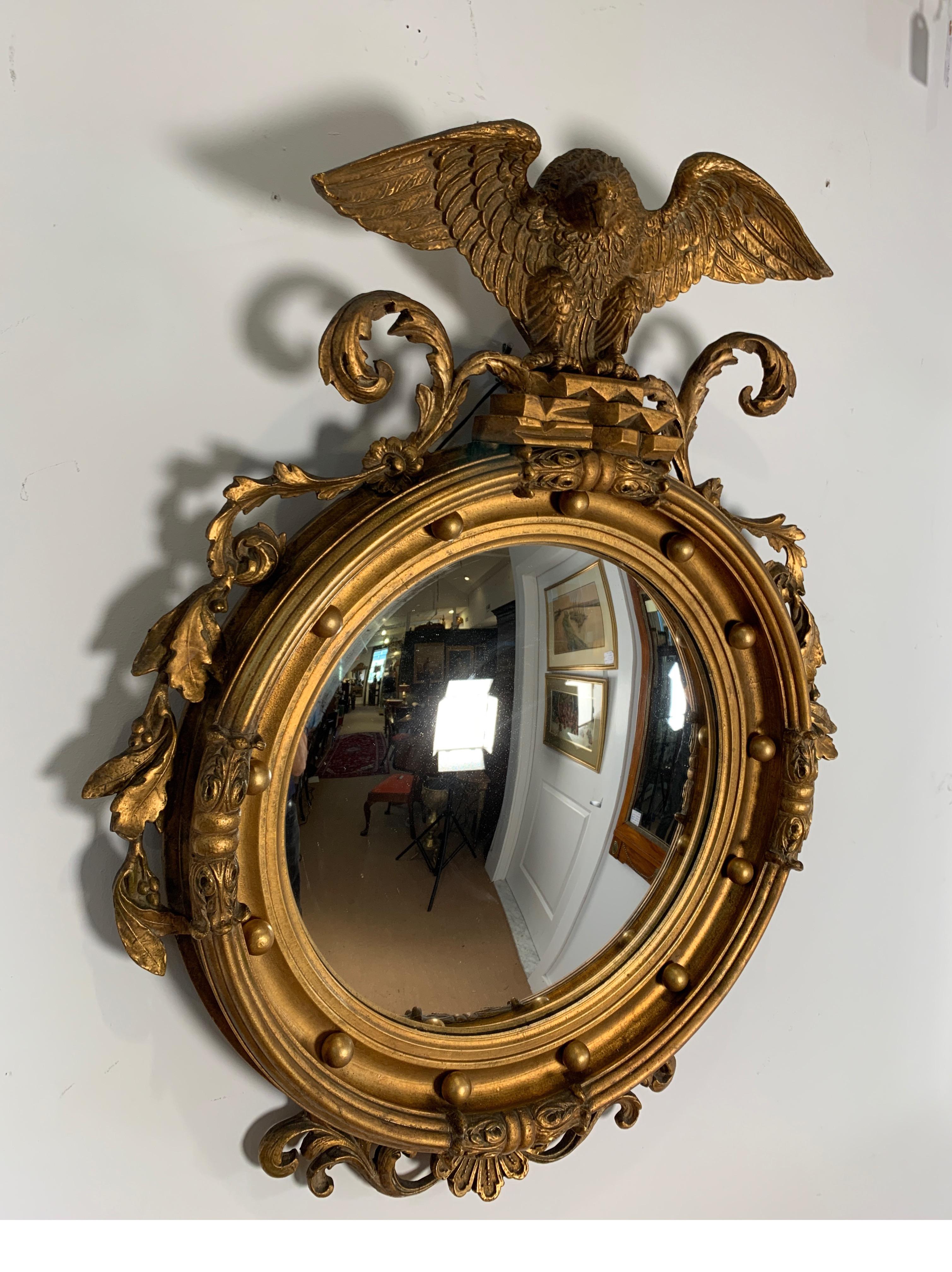 Federal Style Carved Gilt Bullseye Mirror W/ American Eagle on Crest, circa 1900 1
