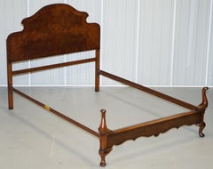 Flamed Mahogany Cabriolet Legged Double Bed Frame Bedstead Headboard, circa 1900