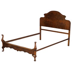 Antique Flamed Mahogany Cabriolet Legged Double Bed Frame Bedstead Headboard, circa 1900